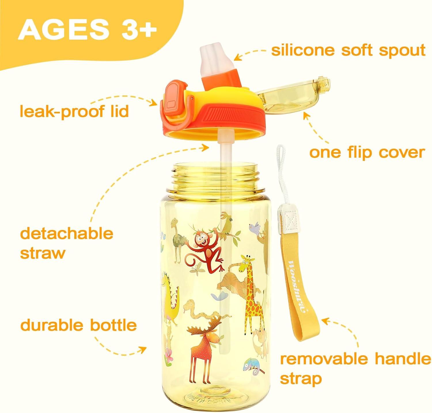 image:imageGourde Enfant avec Paille AntiFuite tanche 600 ml Bouteille Enfant sans BPA Verrouillage Scuris Bouteilles deau pour Maternelle lcole Sport AnimauxAnimaux Jaune