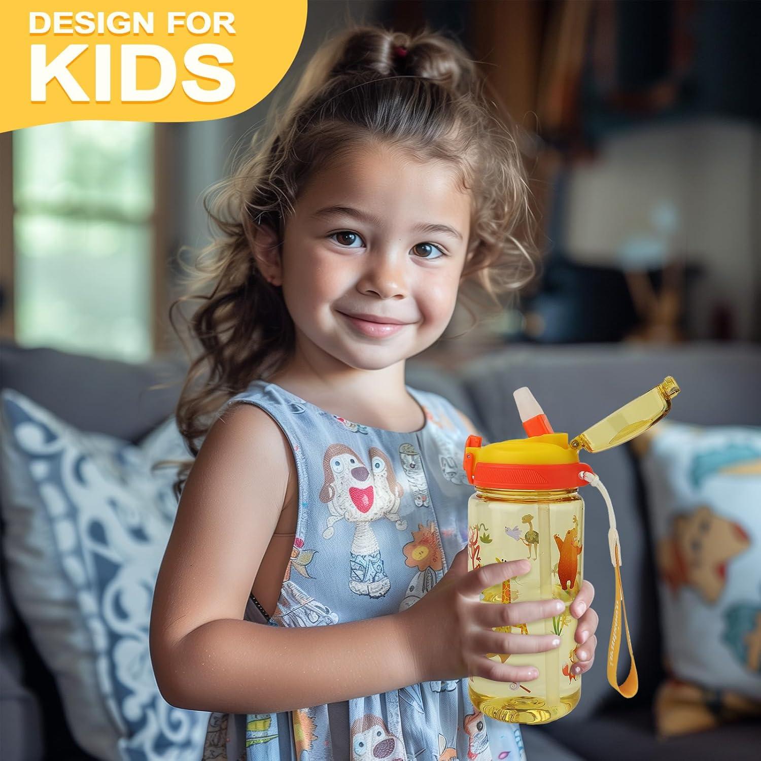 image:imageGourde Enfant avec Paille AntiFuite tanche 600 ml Bouteille Enfant sans BPA Verrouillage Scuris Bouteilles deau pour Maternelle lcole Sport AnimauxAnimaux Jaune