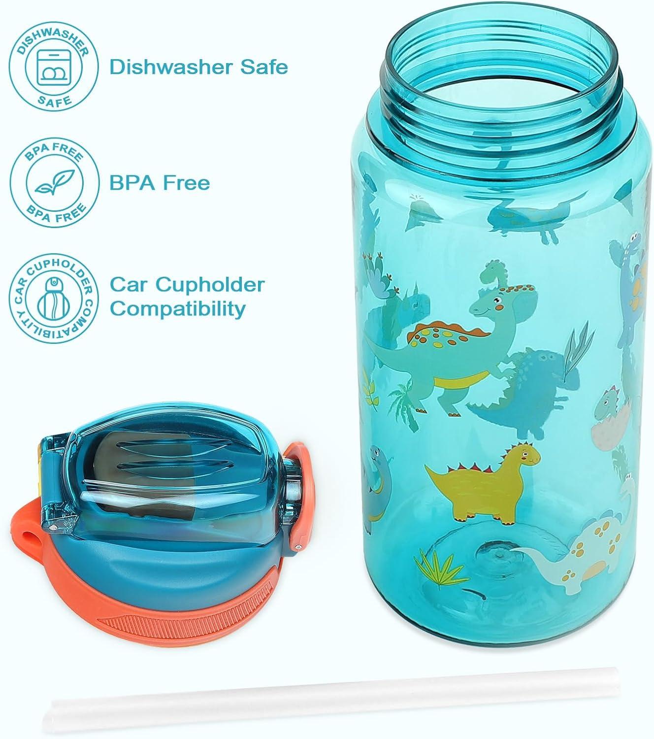 image:imageGourde Enfant avec Paille AntiFuite tanche 600 ml Bouteille Enfant sans BPA Verrouillage Scuris Bouteilles deau pour Maternelle lcole Sport AnimauxDinosaure Vert