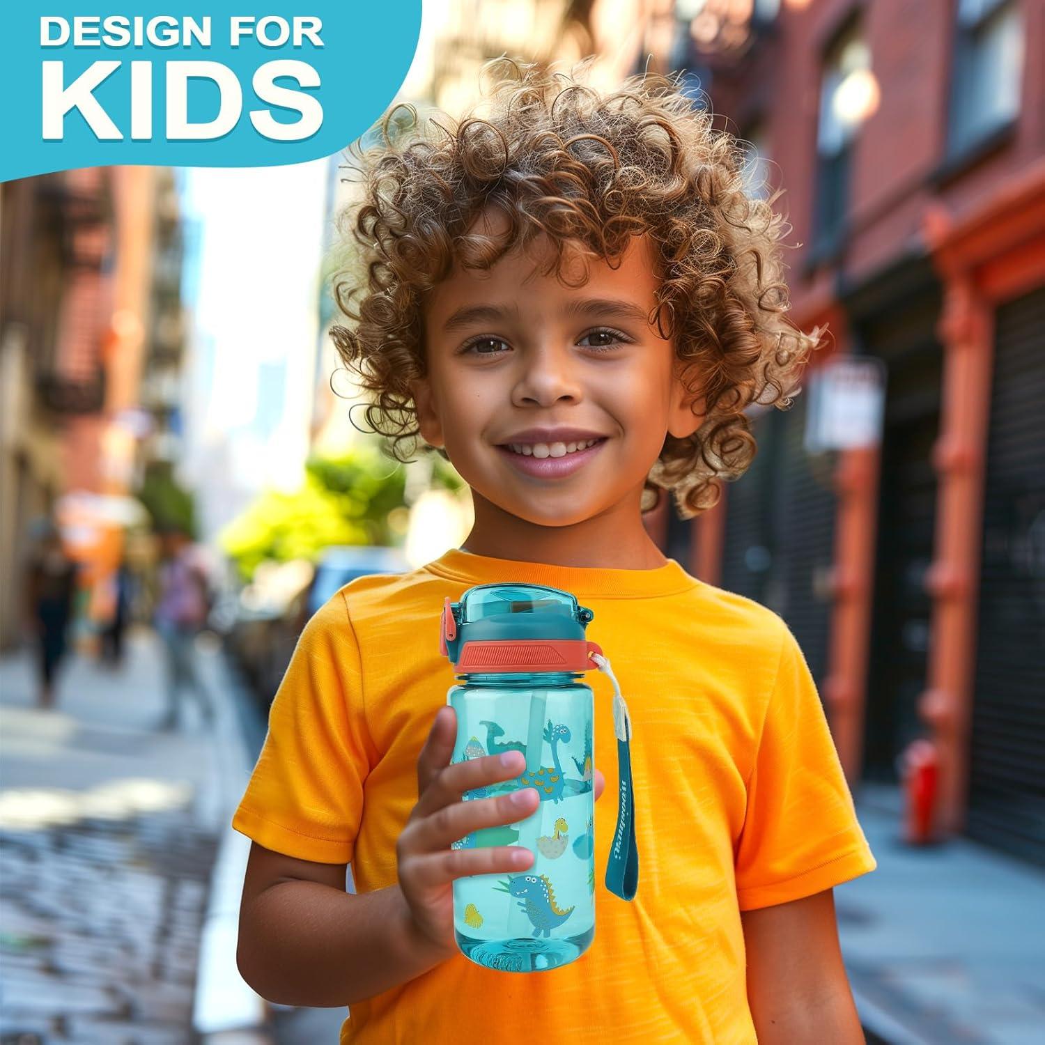 image:imageGourde Enfant avec Paille AntiFuite tanche 600 ml Bouteille Enfant sans BPA Verrouillage Scuris Bouteilles deau pour Maternelle lcole Sport AnimauxDinosaure Vert