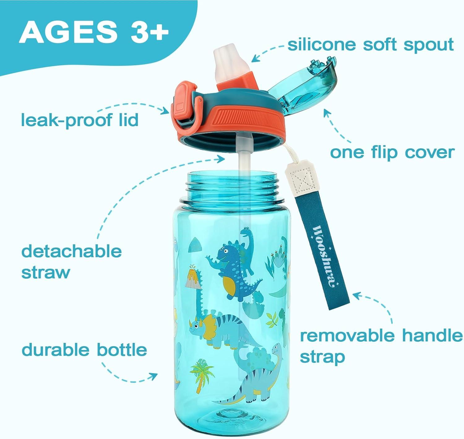 image:imageGourde Enfant avec Paille AntiFuite tanche 600 ml Bouteille Enfant sans BPA Verrouillage Scuris Bouteilles deau pour Maternelle lcole Sport AnimauxDinosaure Vert