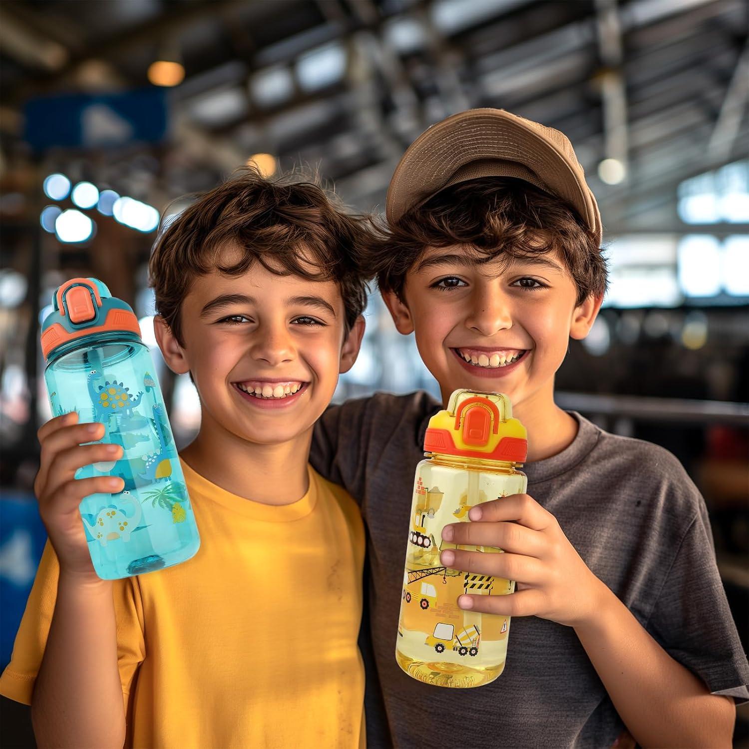 image:imageGourde Enfant avec Paille AntiFuite tanche 600 ml Bouteille Enfant sans BPA Verrouillage Scuris Bouteilles deau pour Maternelle lcole Sport AnimauxExcavateur Dinosaure