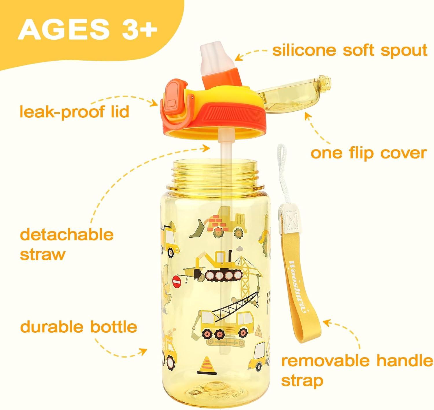image:imageGourde Enfant avec Paille AntiFuite tanche 600 ml Bouteille Enfant sans BPA Verrouillage Scuris Bouteilles deau pour Maternelle lcole Sport AnimauxExcavateur Dinosaure