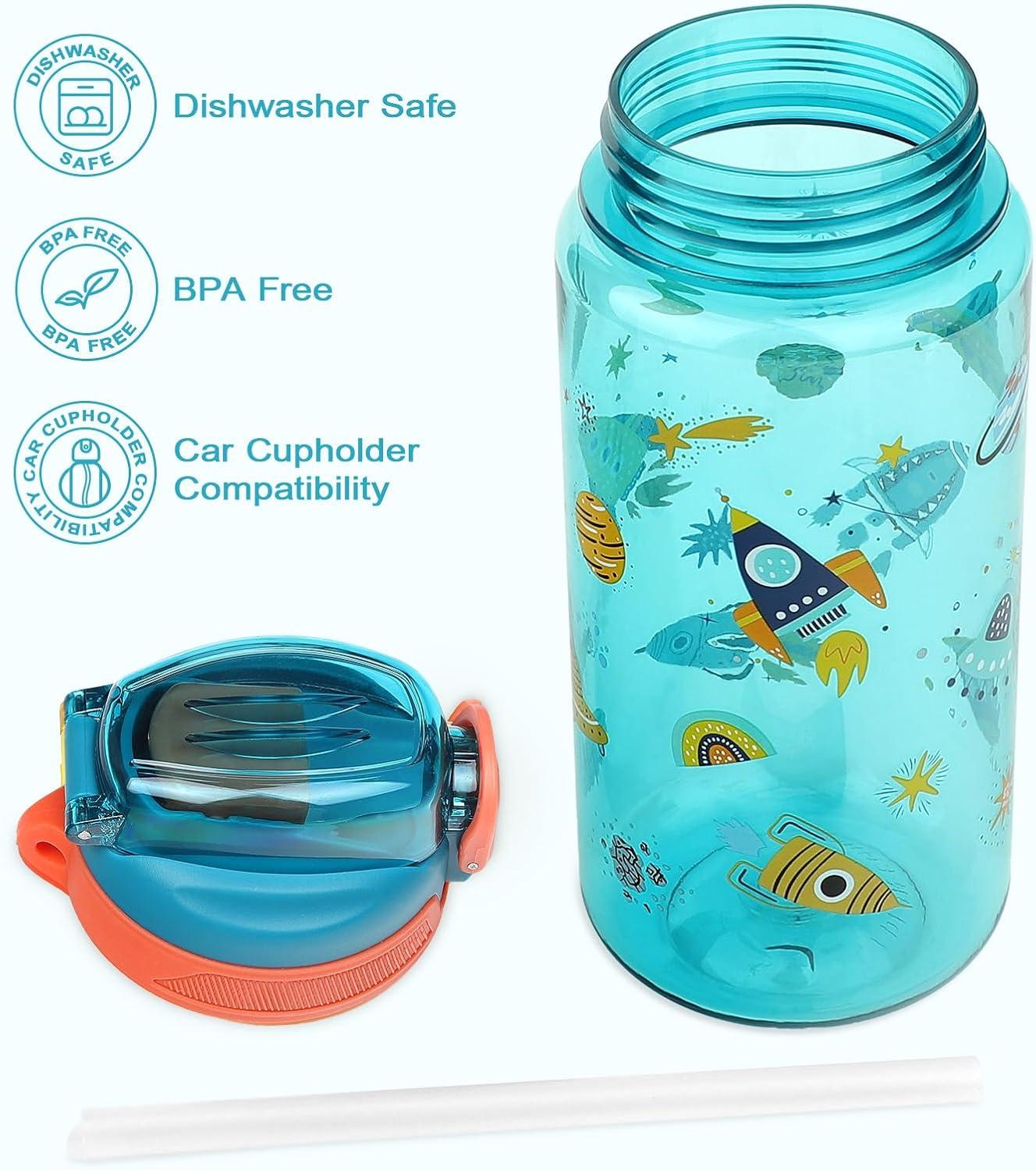 image:imageGourde Enfant avec Paille AntiFuite tanche 600 ml Bouteille Enfant sans BPA Verrouillage Scuris Bouteilles deau pour Maternelle lcole Sport AnimauxFuses Vert