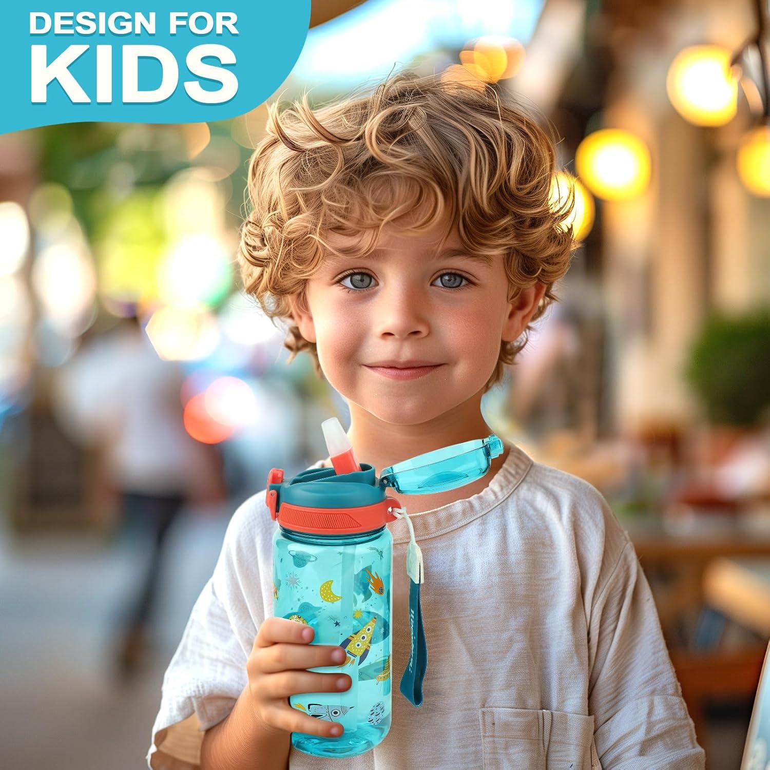 image:imageGourde Enfant avec Paille AntiFuite tanche 600 ml Bouteille Enfant sans BPA Verrouillage Scuris Bouteilles deau pour Maternelle lcole Sport AnimauxFuses Vert