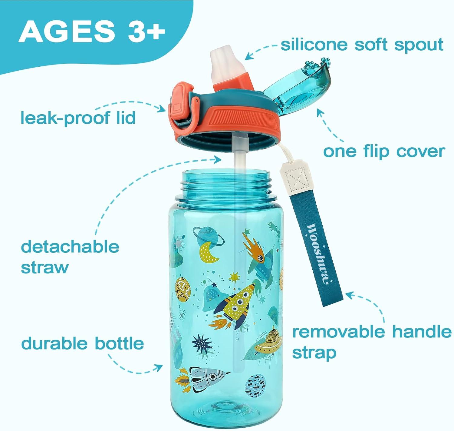 image:imageGourde Enfant avec Paille AntiFuite tanche 600 ml Bouteille Enfant sans BPA Verrouillage Scuris Bouteilles deau pour Maternelle lcole Sport AnimauxFuses Vert