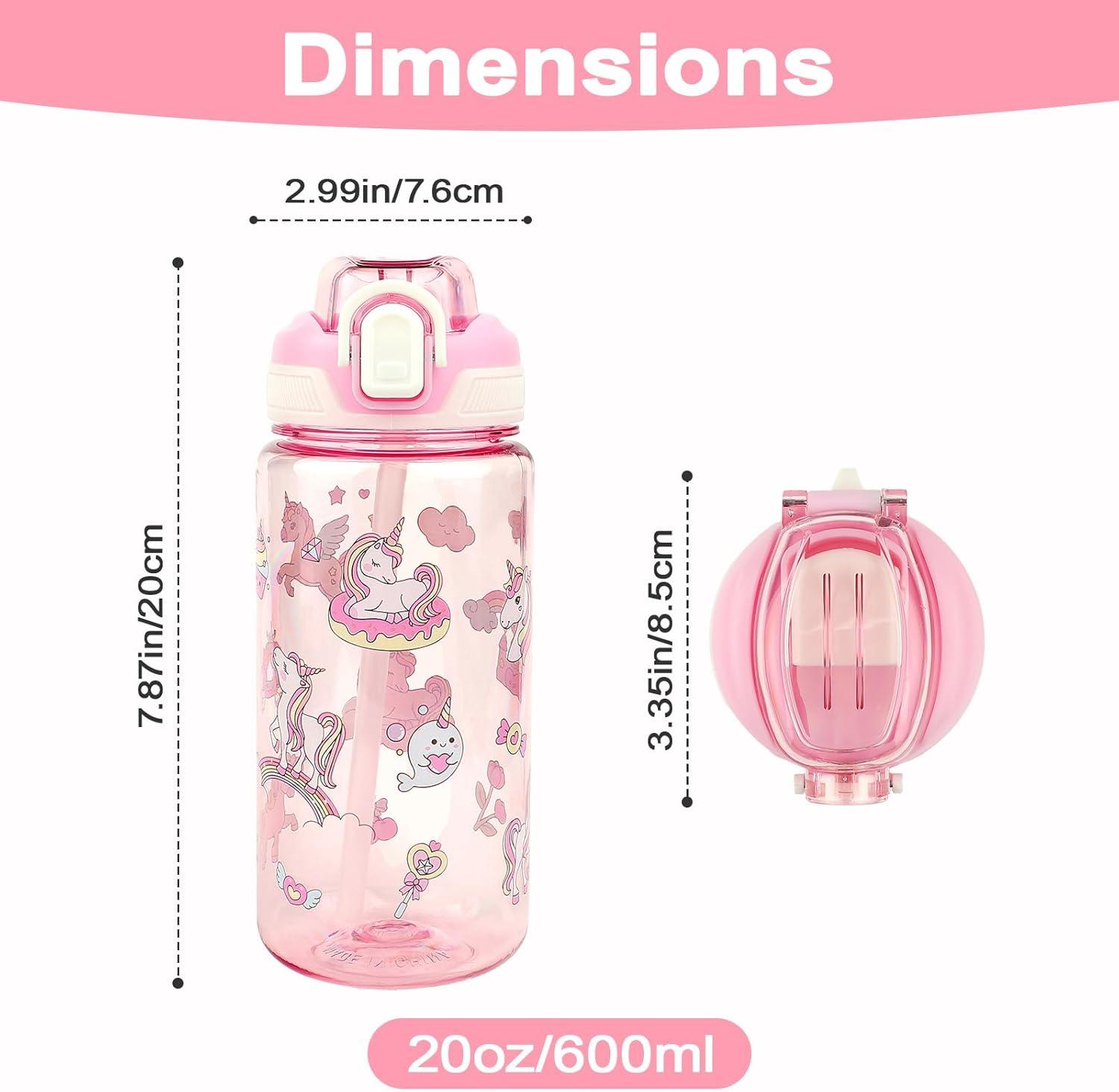 image:imageGourde Enfant avec Paille AntiFuite tanche 600 ml Bouteille Enfant sans BPA Verrouillage Scuris Bouteilles deau pour Maternelle lcole Sport AnimauxLicorne Rose