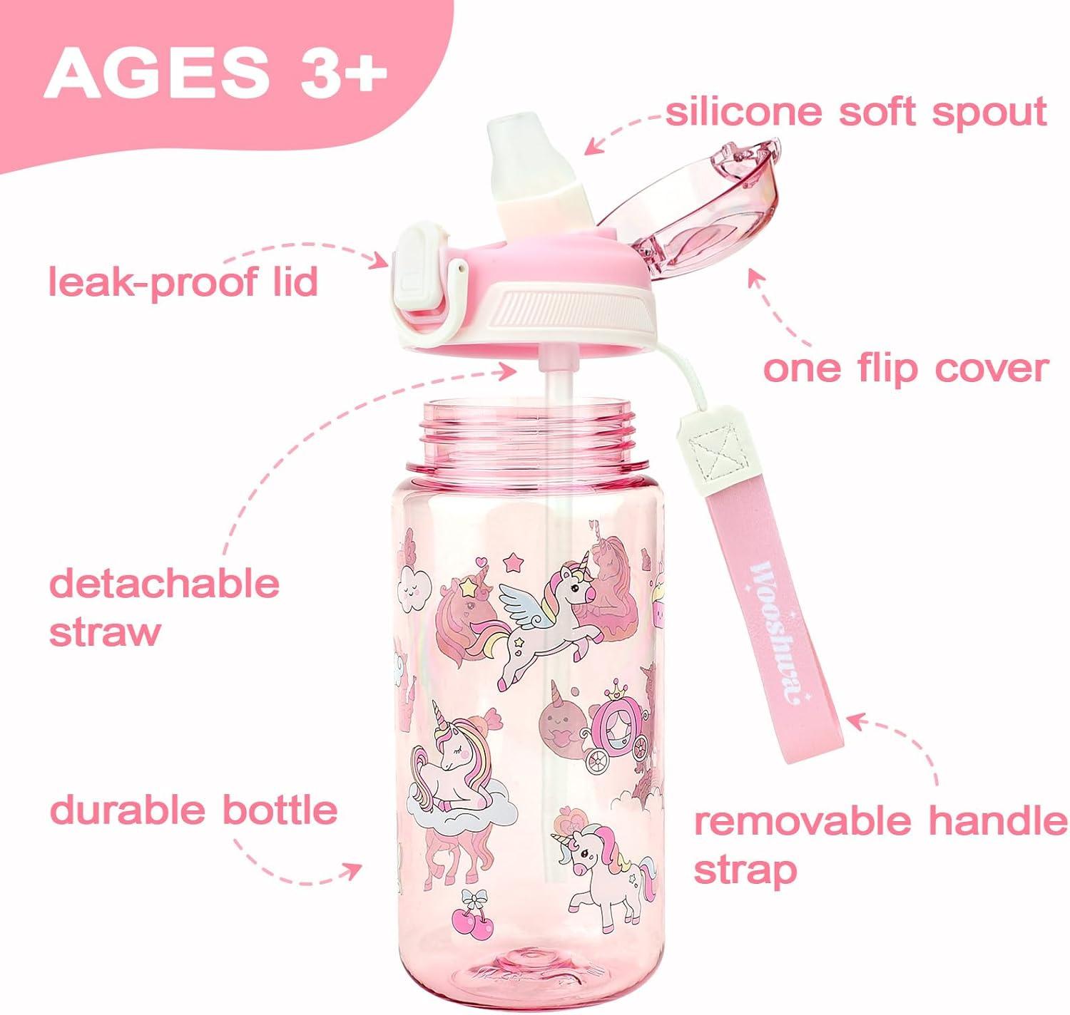 image:imageGourde Enfant avec Paille AntiFuite tanche 600 ml Bouteille Enfant sans BPA Verrouillage Scuris Bouteilles deau pour Maternelle lcole Sport AnimauxLicorne Rose