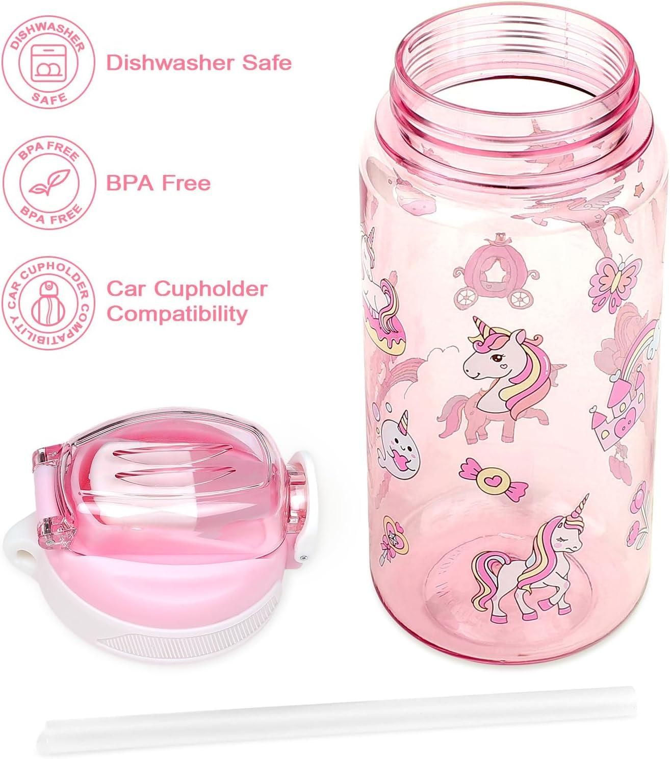 image:imageGourde Enfant avec Paille AntiFuite tanche 600 ml Bouteille Enfant sans BPA Verrouillage Scuris Bouteilles deau pour Maternelle lcole Sport AnimauxLicorne Rose