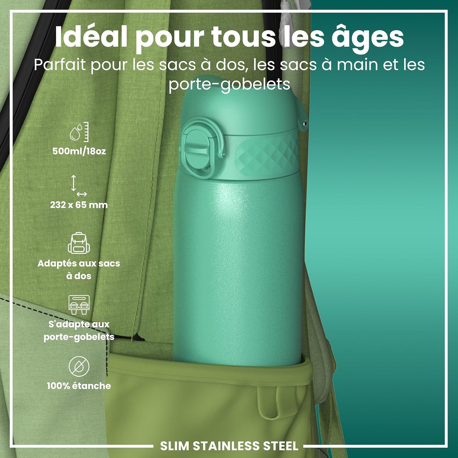 image:imageION8 Gourde Inox Lger 600ml Non Isol AntiFuite Facile Ouvrir Verrouillage Scuris Lavable au LaveVaisselle Poigne de Transport Durable Acier Inoxydable BleuSarcelle