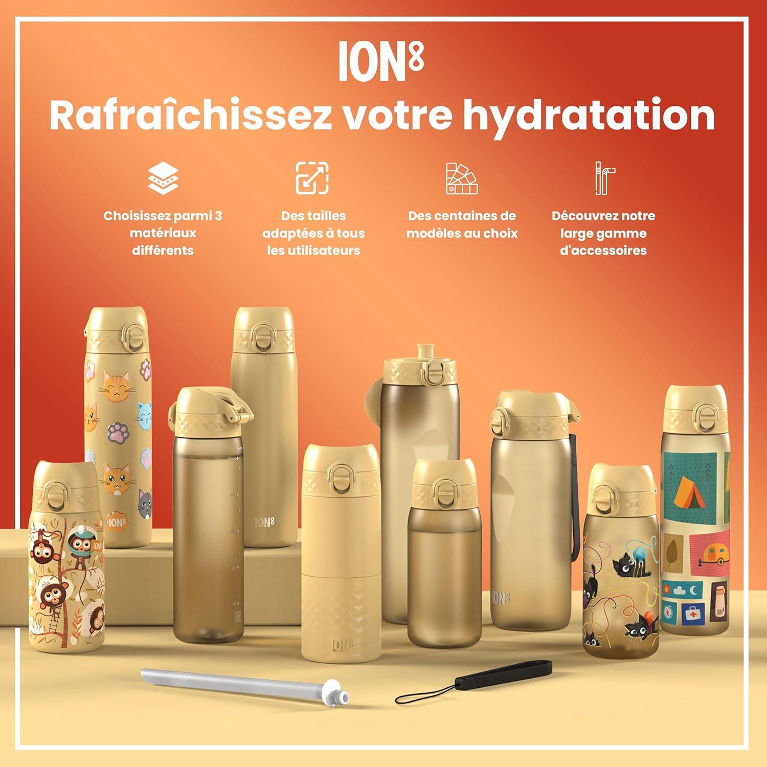 image:imageION8 Gourde Inox Lger 600ml Non Isol AntiFuite Facile Ouvrir Verrouillage Scuris Lavable au LaveVaisselle Poigne de Transport Durable Acier Inoxydable BleuDsert