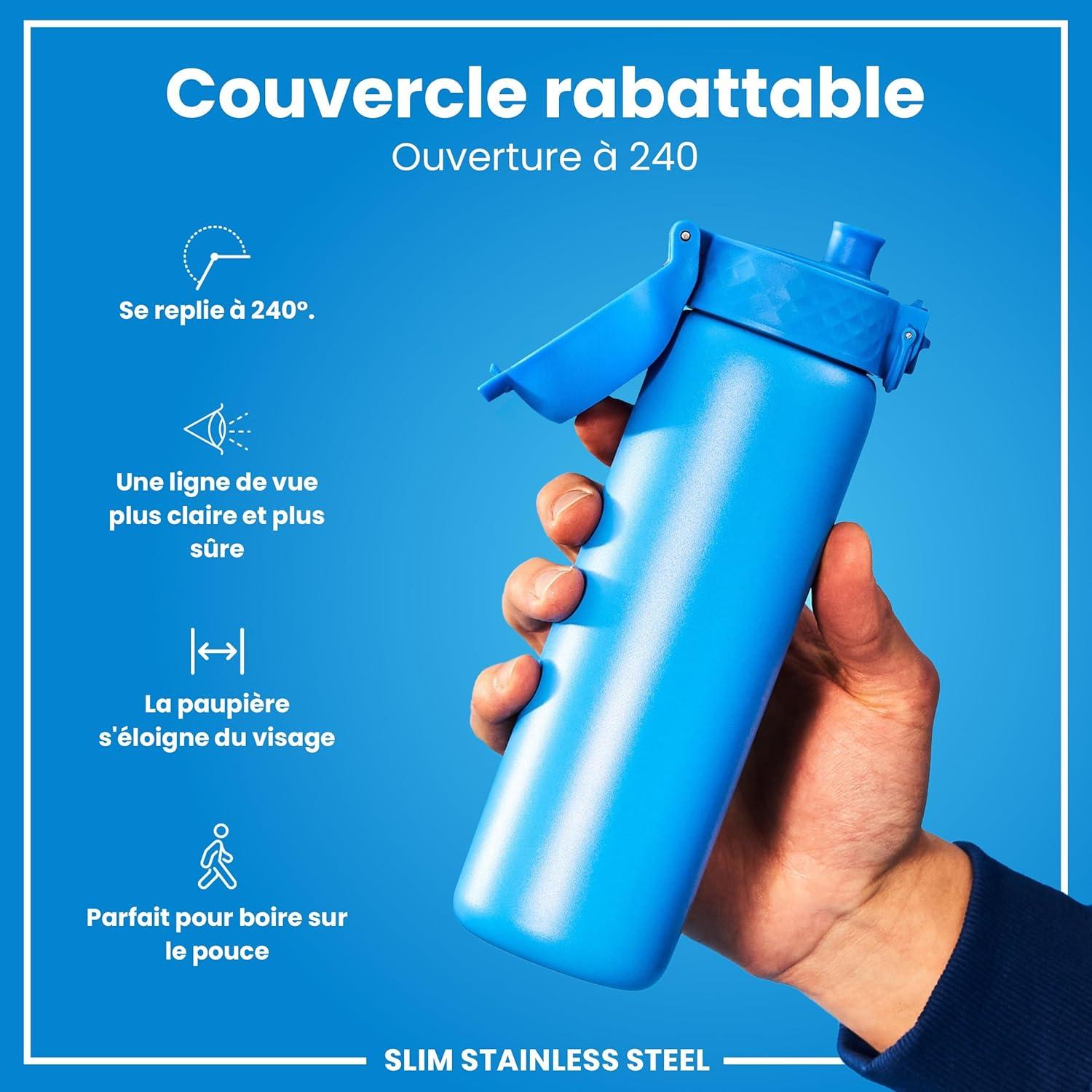 image:imageION8 Gourde Inox Lger 600ml Non Isol AntiFuite Facile Ouvrir Verrouillage Scuris Lavable au LaveVaisselle Poigne de Transport Durable Acier Inoxydable BleuBleu