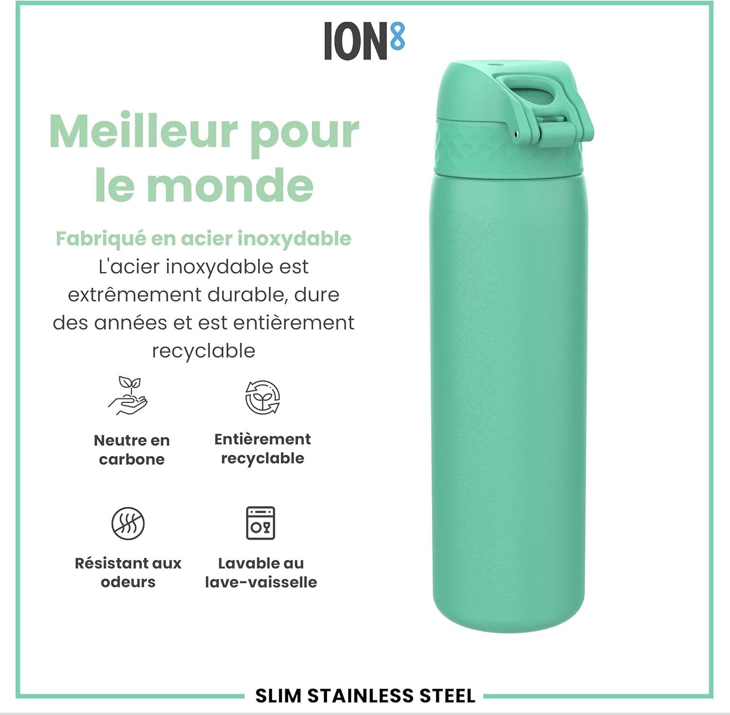 image:imageION8 Gourde Inox Lger 600ml Non Isol AntiFuite Facile Ouvrir Verrouillage Scuris Lavable au LaveVaisselle Poigne de Transport Durable Acier Inoxydable BleuSarcelle