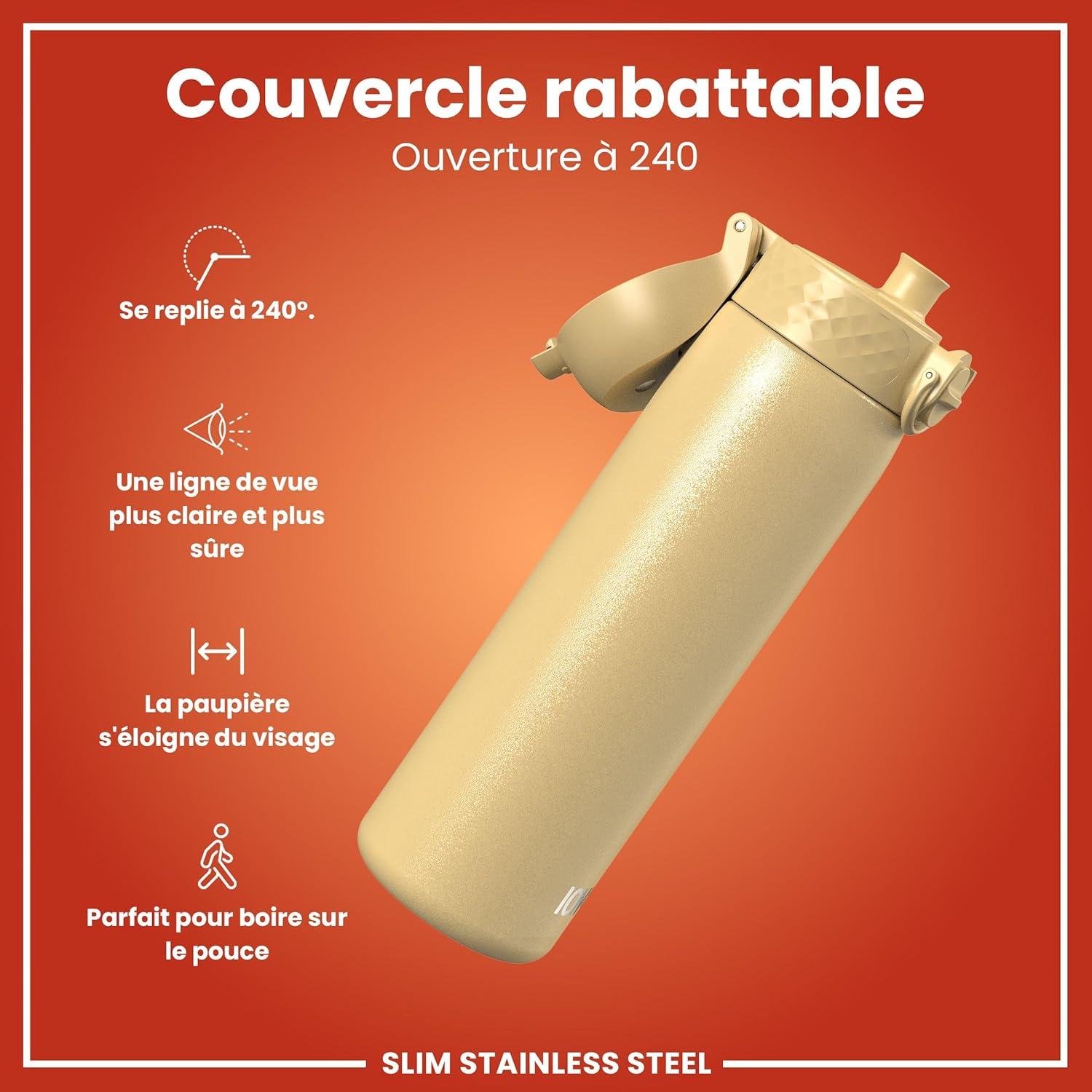 image:imageION8 Gourde Inox Lger 600ml Non Isol AntiFuite Facile Ouvrir Verrouillage Scuris Lavable au LaveVaisselle Poigne de Transport Durable Acier Inoxydable BleuDsert