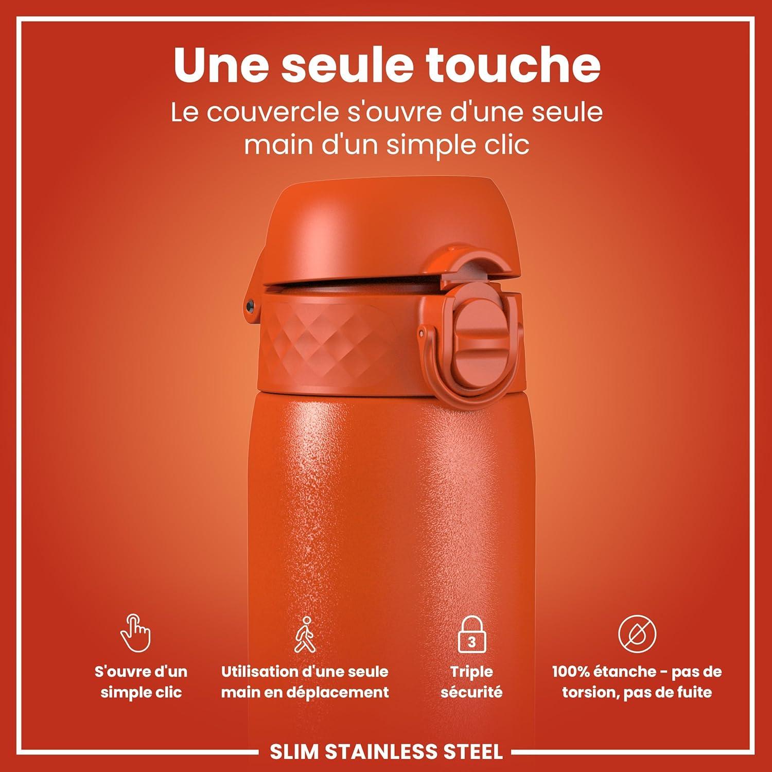 image:imageION8 Gourde Inox Lger 600ml Non Isol AntiFuite Facile Ouvrir Verrouillage Scuris Lavable au LaveVaisselle Poigne de Transport Durable Acier Inoxydable BleuOrange