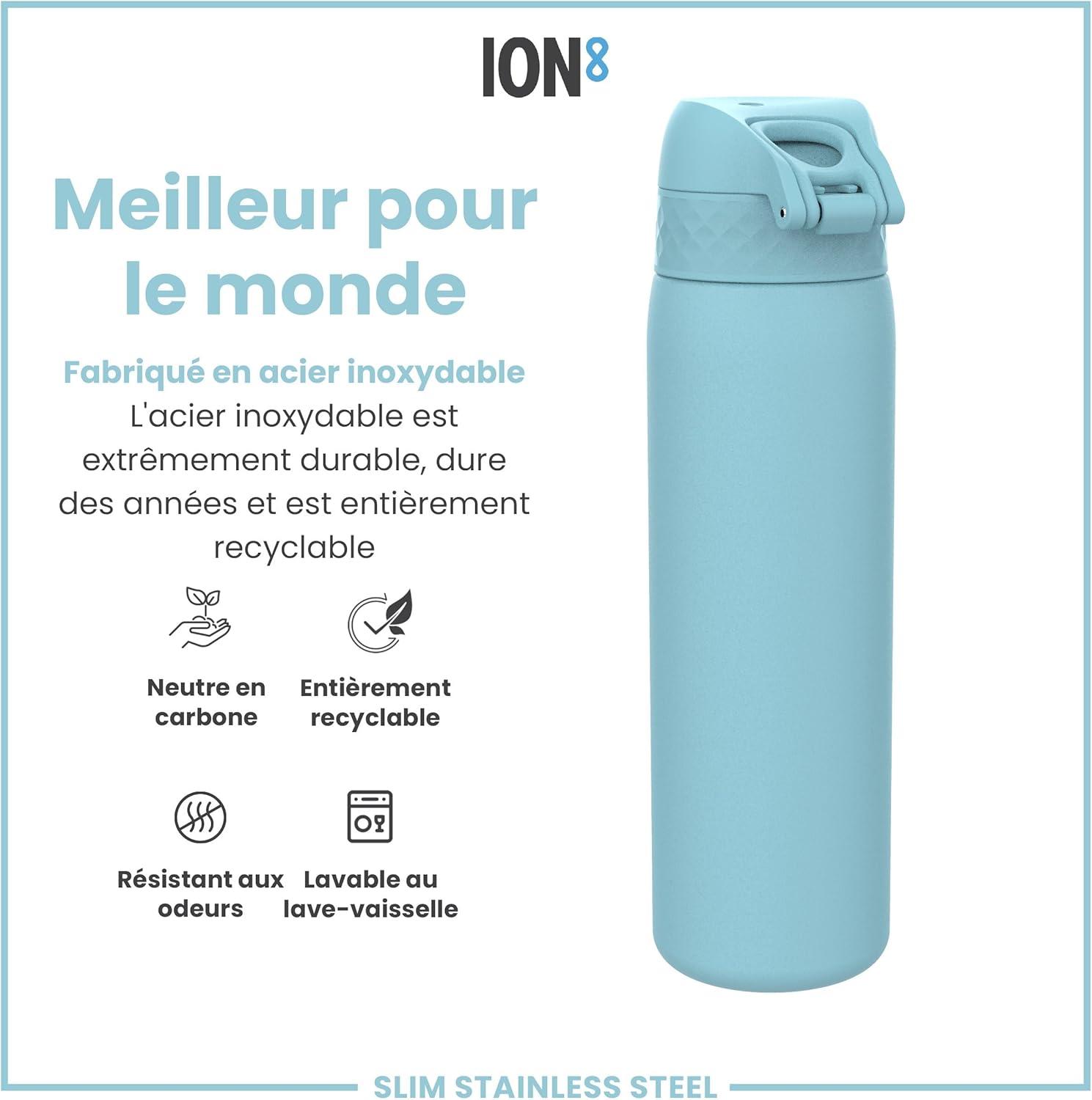 image:imageION8 Gourde Inox Lger 600ml Non Isol AntiFuite Facile Ouvrir Verrouillage Scuris Lavable au LaveVaisselle Poigne de Transport Durable Acier Inoxydable BleuBleu Dalaska