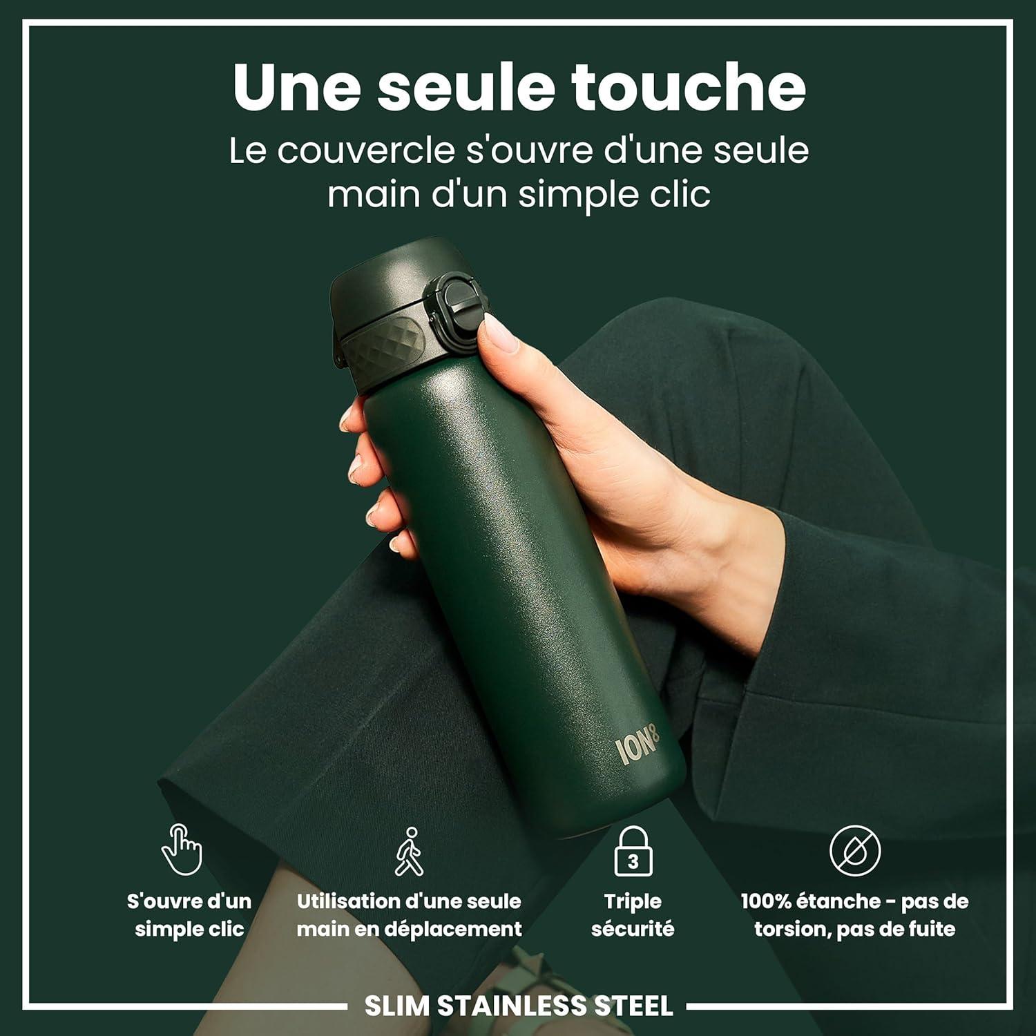 image:imageION8 Gourde Inox Lger 600ml Non Isol AntiFuite Facile Ouvrir Verrouillage Scuris Lavable au LaveVaisselle Poigne de Transport Durable Acier Inoxydable BleuVert Fonc
