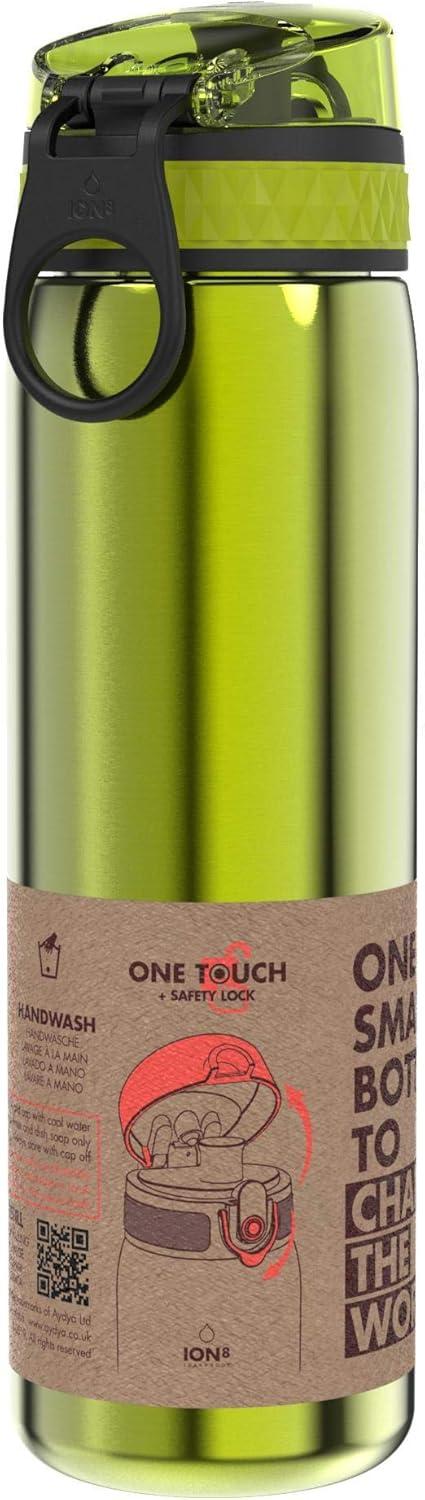 image:imageION8 Gourde Inox Lger 600ml Non Isol AntiFuite Facile Ouvrir Verrouillage Scuris Lavable au LaveVaisselle Poigne de Transport Durable Acier Inoxydable BleuVert