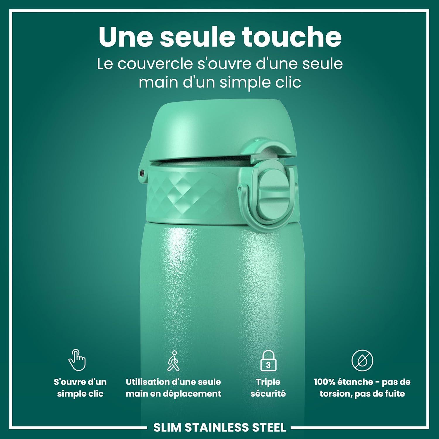 image:imageION8 Gourde Inox Lger 600ml Non Isol AntiFuite Facile Ouvrir Verrouillage Scuris Lavable au LaveVaisselle Poigne de Transport Durable Acier Inoxydable BleuSarcelle