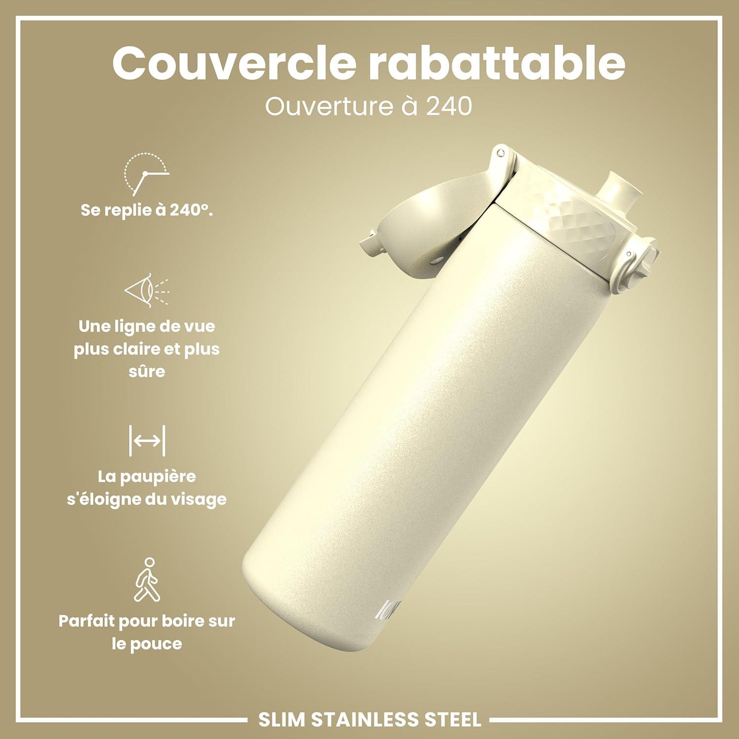 image:imageION8 Gourde Inox Lger 600ml Non Isol AntiFuite Facile Ouvrir Verrouillage Scuris Lavable au LaveVaisselle Poigne de Transport Durable Acier Inoxydable BleuBlanc Crmeux
