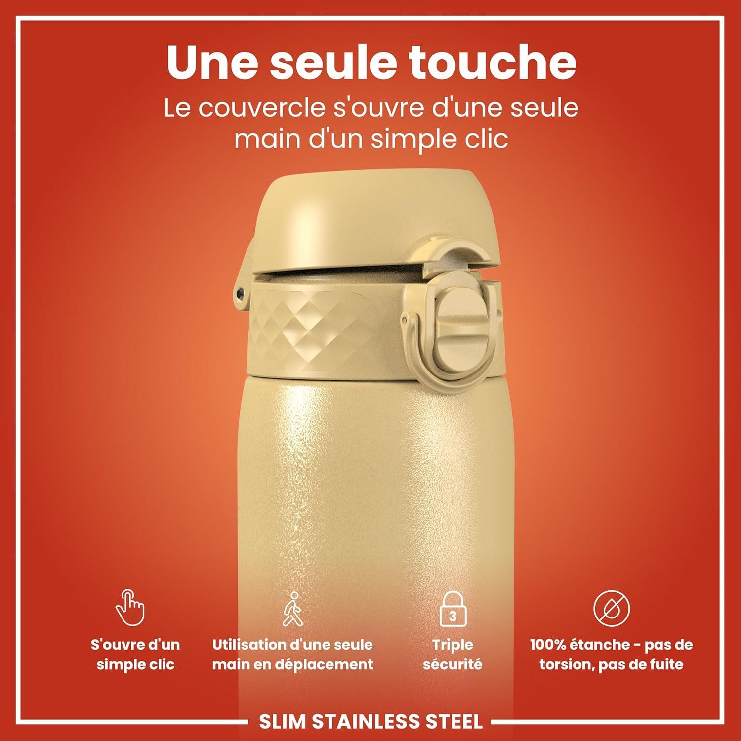 image:imageION8 Gourde Inox Lger 600ml Non Isol AntiFuite Facile Ouvrir Verrouillage Scuris Lavable au LaveVaisselle Poigne de Transport Durable Acier Inoxydable BleuDsert
