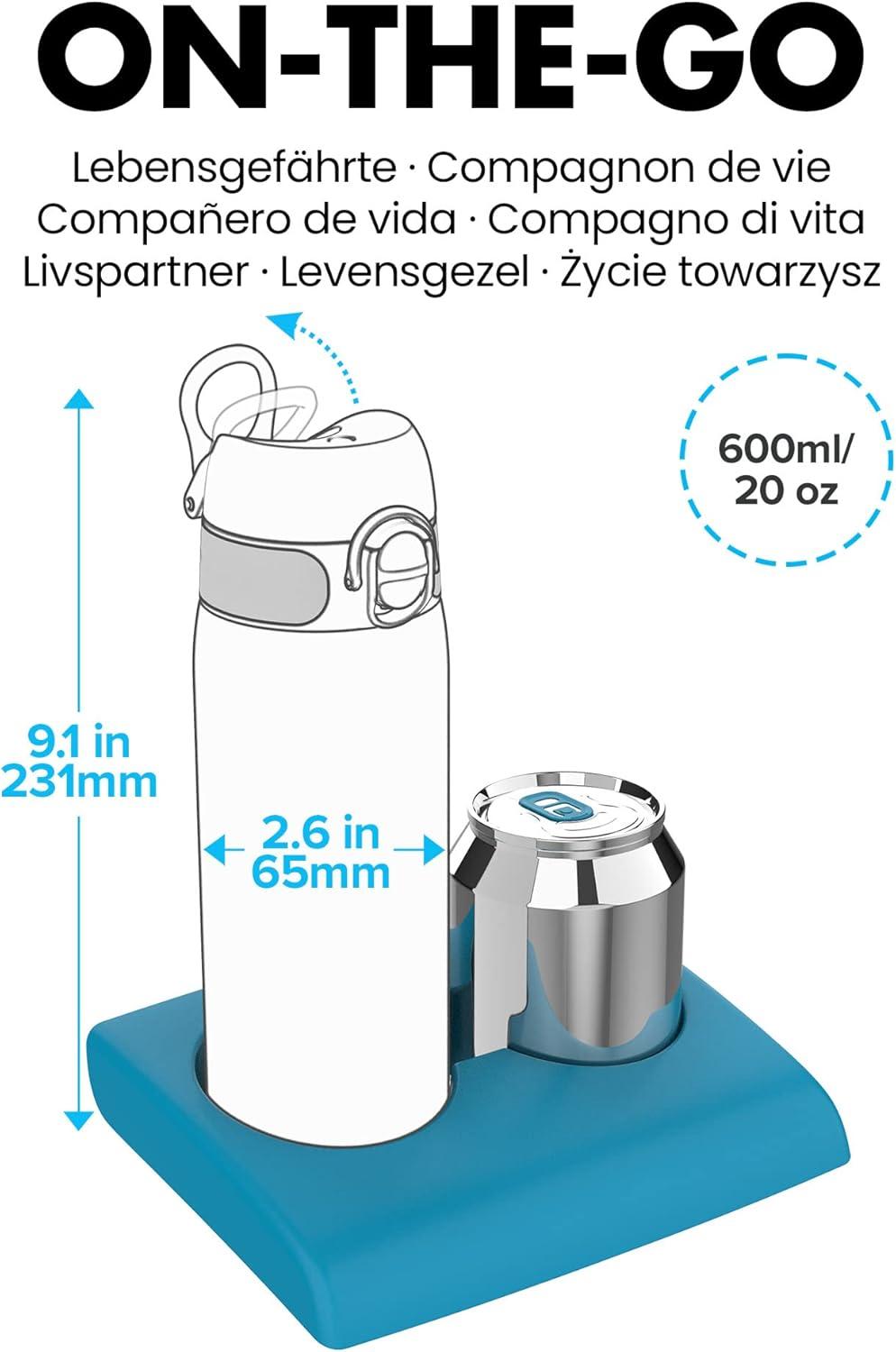 image:imageION8 Gourde Inox Lger 600ml Non Isol AntiFuite Facile Ouvrir Verrouillage Scuris Lavable au LaveVaisselle Poigne de Transport Durable Acier Inoxydable BleuNoir