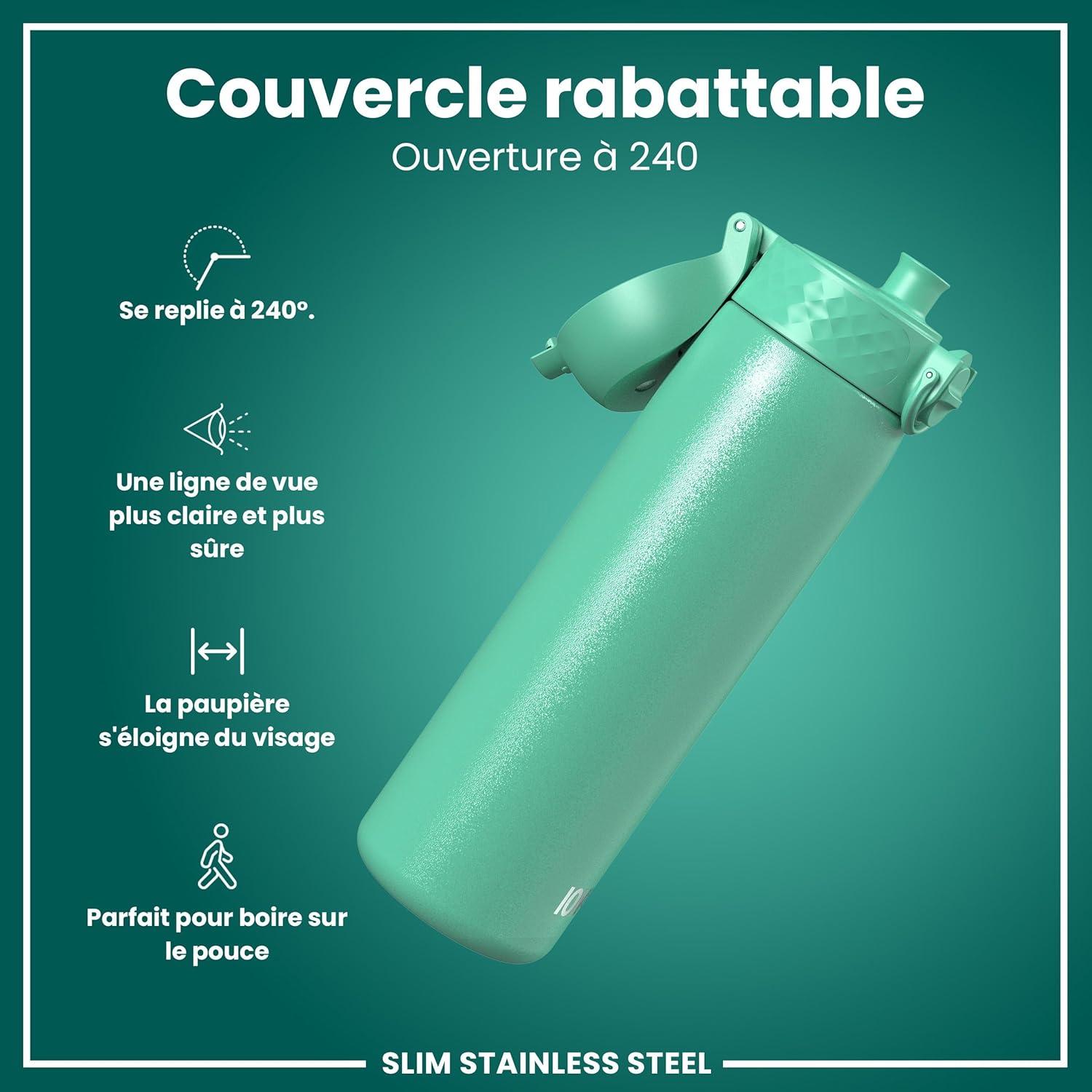 image:imageION8 Gourde Inox Lger 600ml Non Isol AntiFuite Facile Ouvrir Verrouillage Scuris Lavable au LaveVaisselle Poigne de Transport Durable Acier Inoxydable BleuSarcelle