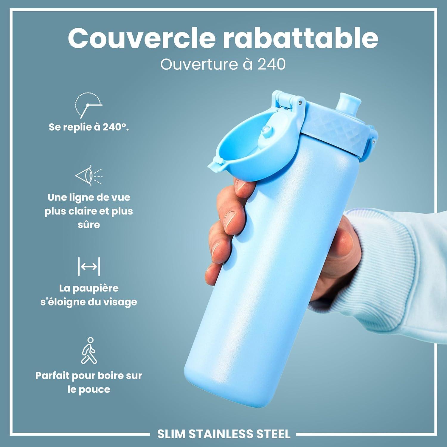 image:imageION8 Gourde Inox Lger 600ml Non Isol AntiFuite Facile Ouvrir Verrouillage Scuris Lavable au LaveVaisselle Poigne de Transport Durable Acier Inoxydable BleuBleu Dalaska