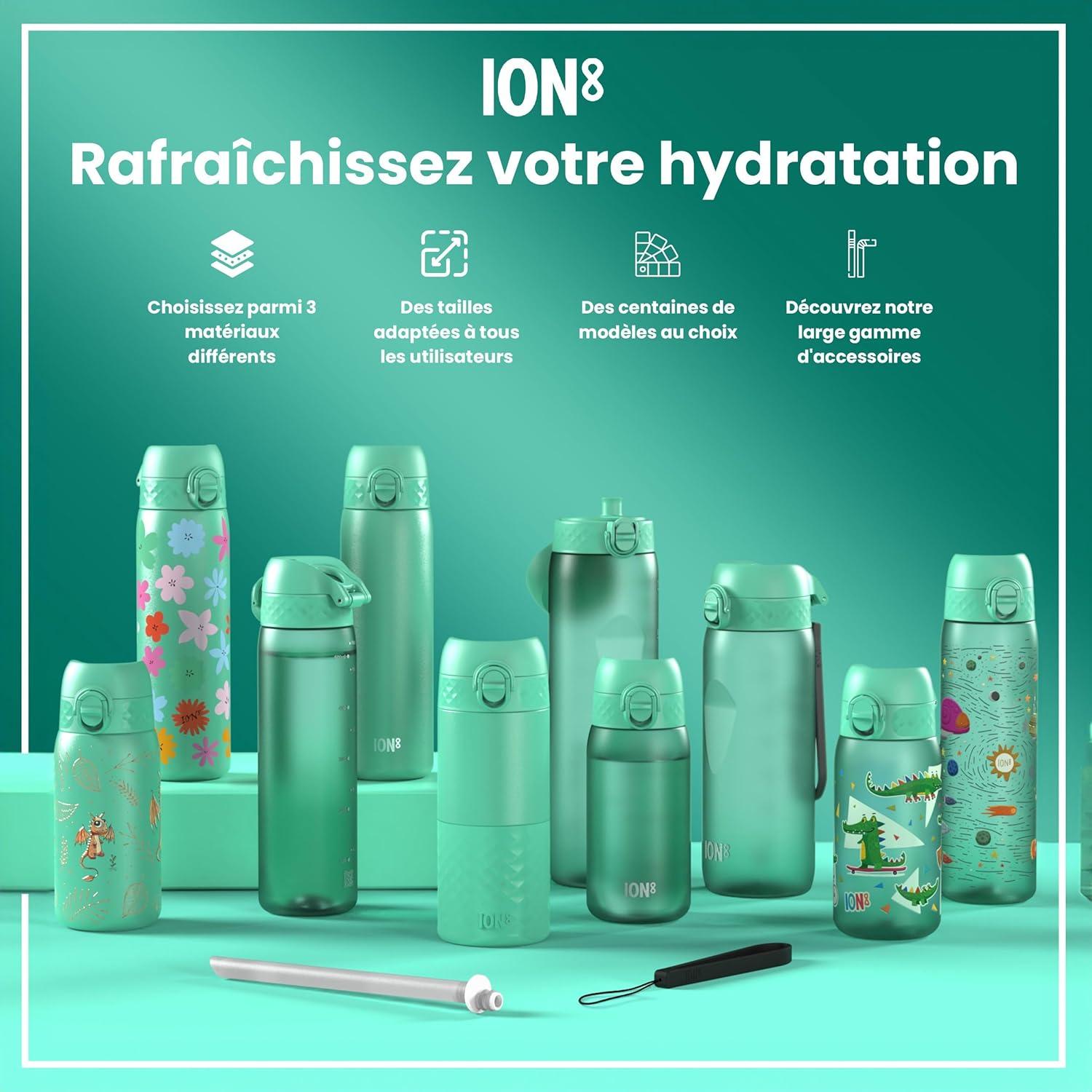image:imageION8 Gourde Inox Lger 600ml Non Isol AntiFuite Facile Ouvrir Verrouillage Scuris Lavable au LaveVaisselle Poigne de Transport Durable Acier Inoxydable BleuSarcelle