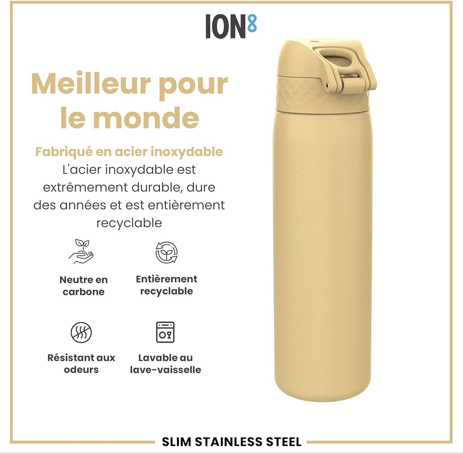 image:imageION8 Gourde Inox Lger 600ml Non Isol AntiFuite Facile Ouvrir Verrouillage Scuris Lavable au LaveVaisselle Poigne de Transport Durable Acier Inoxydable BleuDsert