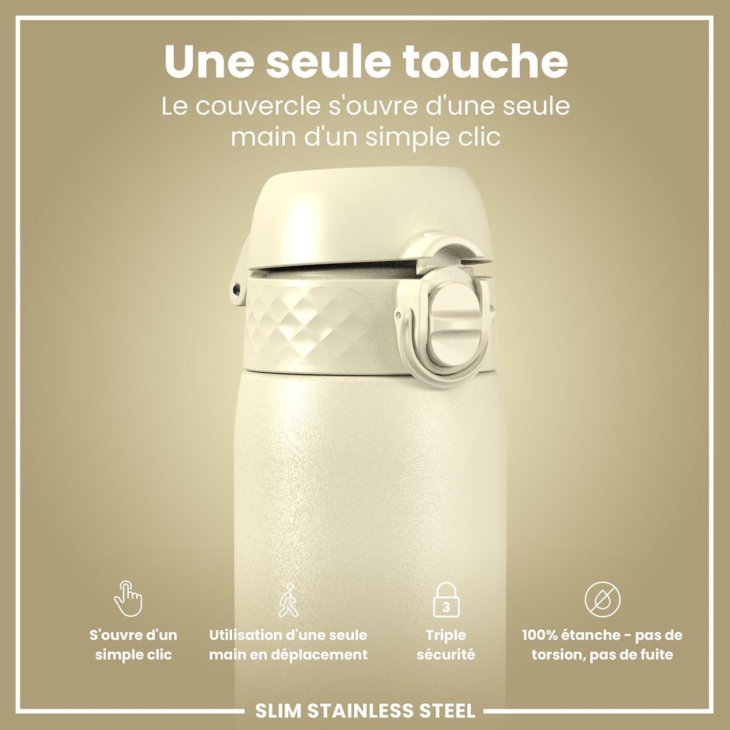 image:imageION8 Gourde Inox Lger 600ml Non Isol AntiFuite Facile Ouvrir Verrouillage Scuris Lavable au LaveVaisselle Poigne de Transport Durable Acier Inoxydable BleuBlanc Crmeux
