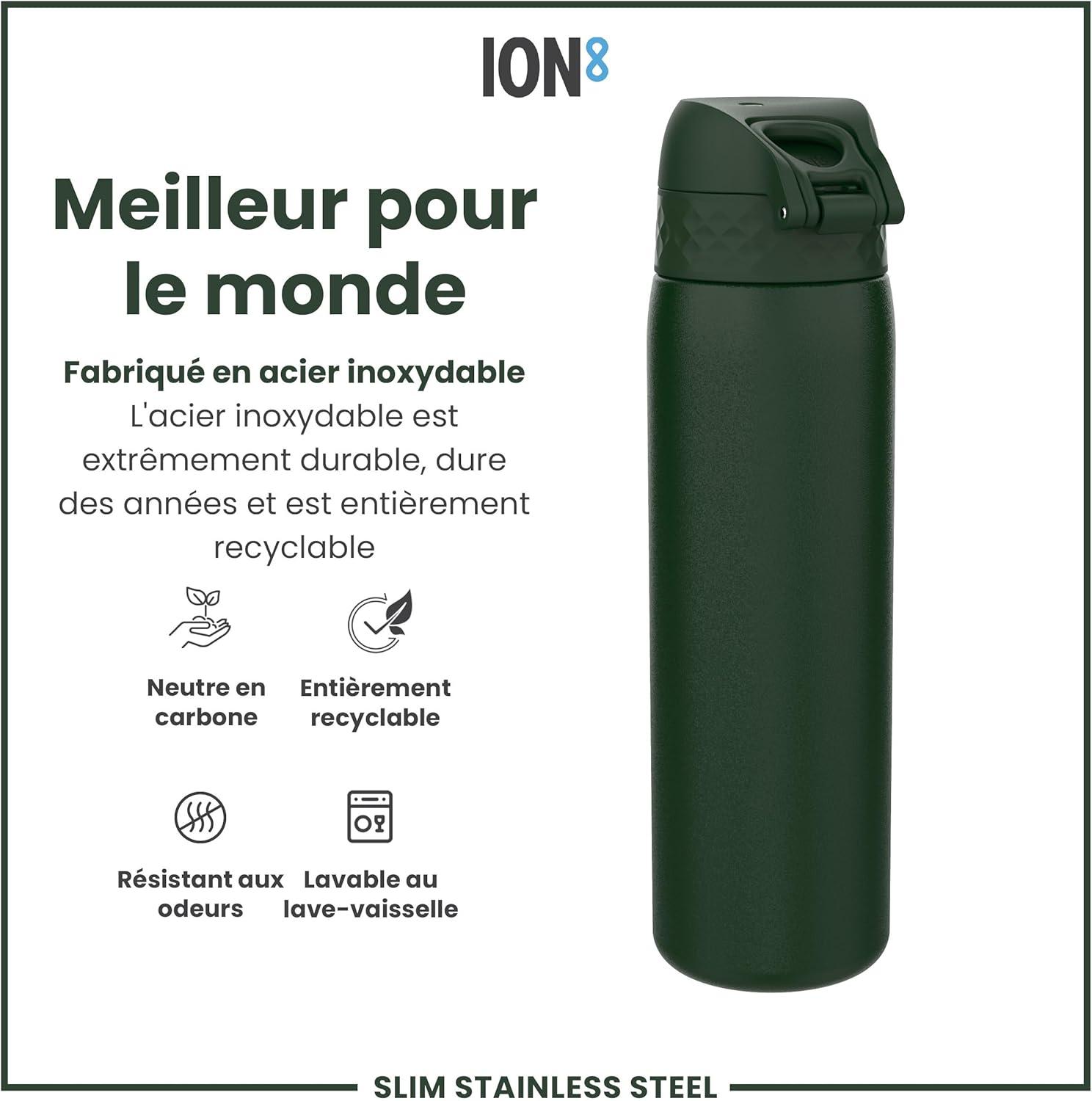 image:imageION8 Gourde Inox Lger 600ml Non Isol AntiFuite Facile Ouvrir Verrouillage Scuris Lavable au LaveVaisselle Poigne de Transport Durable Acier Inoxydable BleuVert Fonc