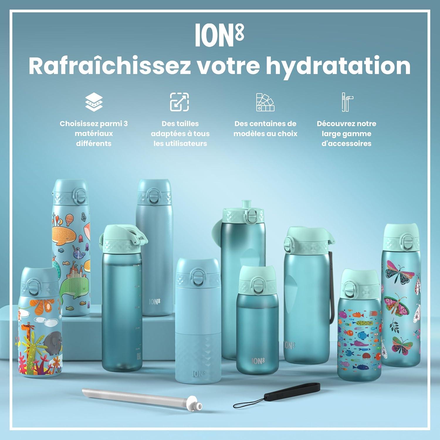 image:imageION8 Gourde Inox Lger 600ml Non Isol AntiFuite Facile Ouvrir Verrouillage Scuris Lavable au LaveVaisselle Poigne de Transport Durable Acier Inoxydable BleuBleu Dalaska