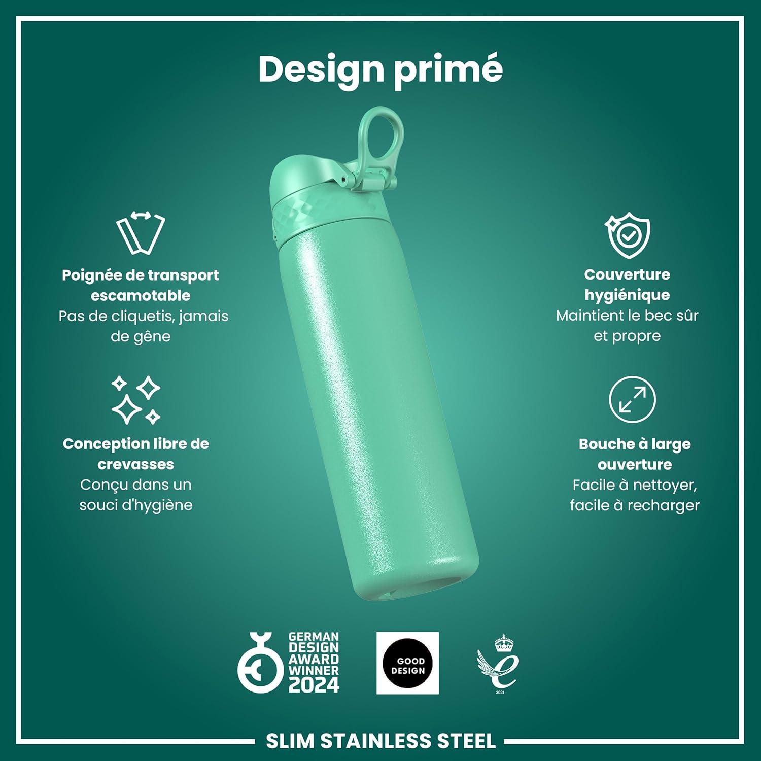 image:imageION8 Gourde Inox Lger 600ml Non Isol AntiFuite Facile Ouvrir Verrouillage Scuris Lavable au LaveVaisselle Poigne de Transport Durable Acier Inoxydable BleuSarcelle