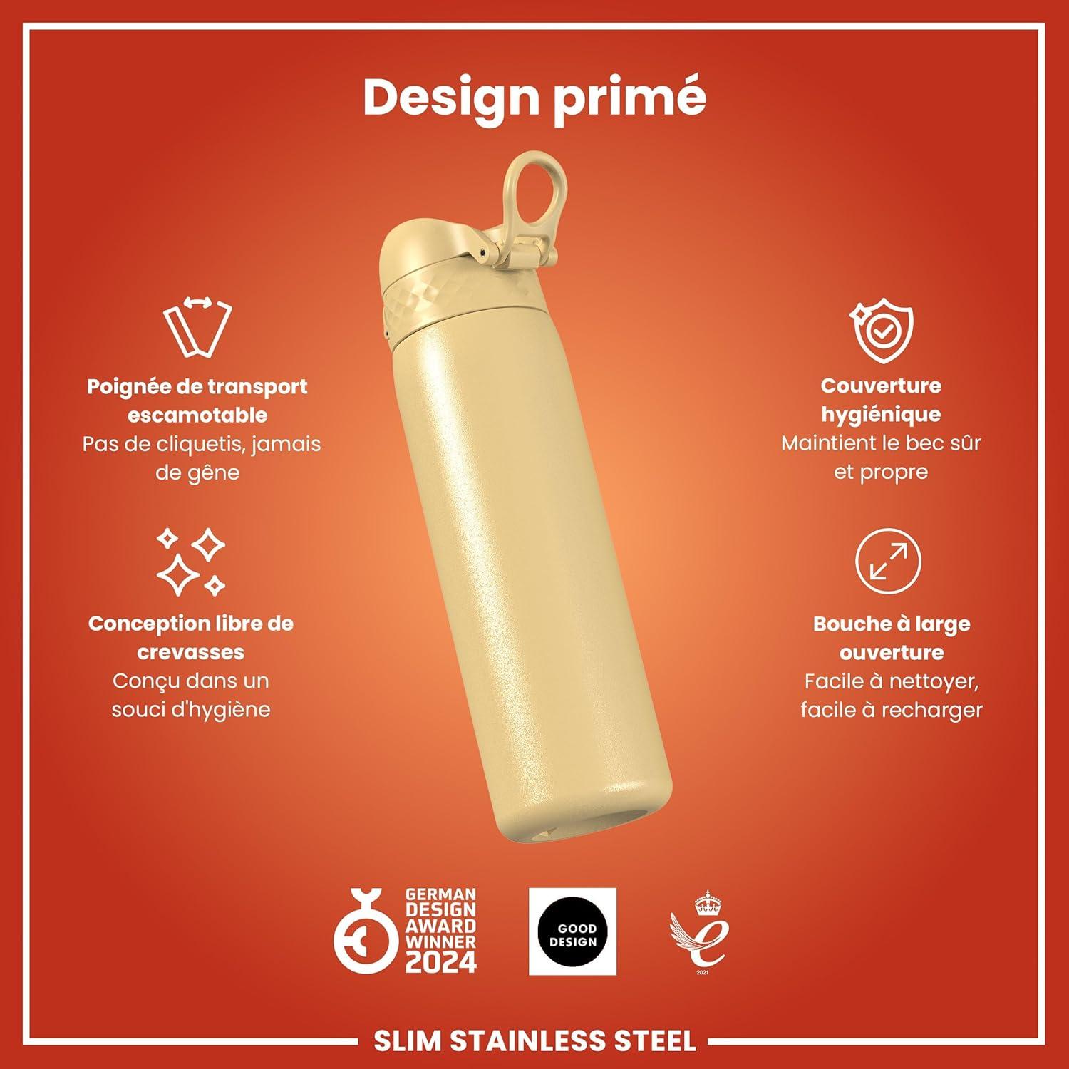 image:imageION8 Gourde Inox Lger 600ml Non Isol AntiFuite Facile Ouvrir Verrouillage Scuris Lavable au LaveVaisselle Poigne de Transport Durable Acier Inoxydable BleuDsert