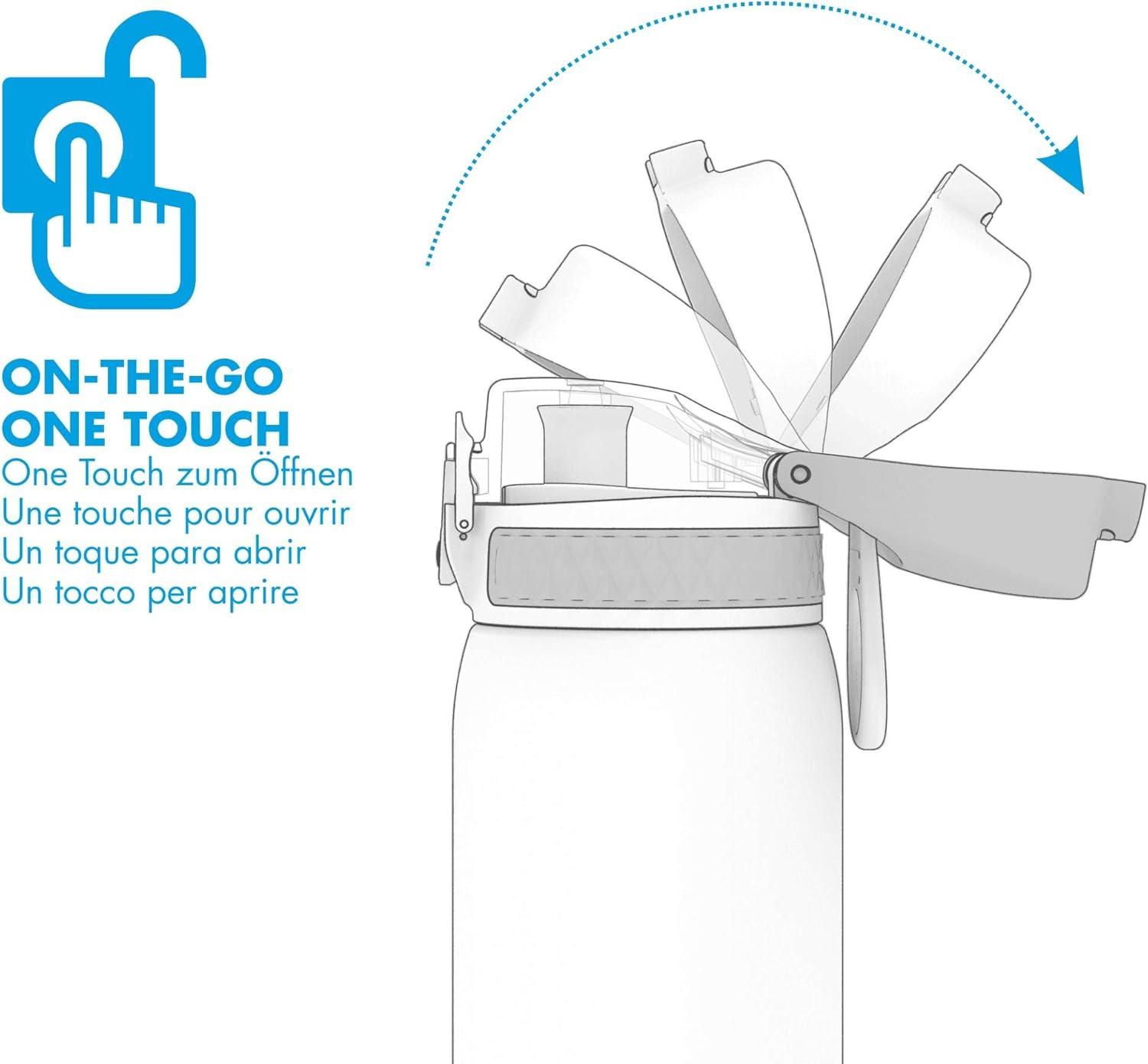 image:imageION8 Gourde Inox Lger 600ml Non Isol AntiFuite Facile Ouvrir Verrouillage Scuris Lavable au LaveVaisselle Poigne de Transport Durable Acier Inoxydable BleuAqua