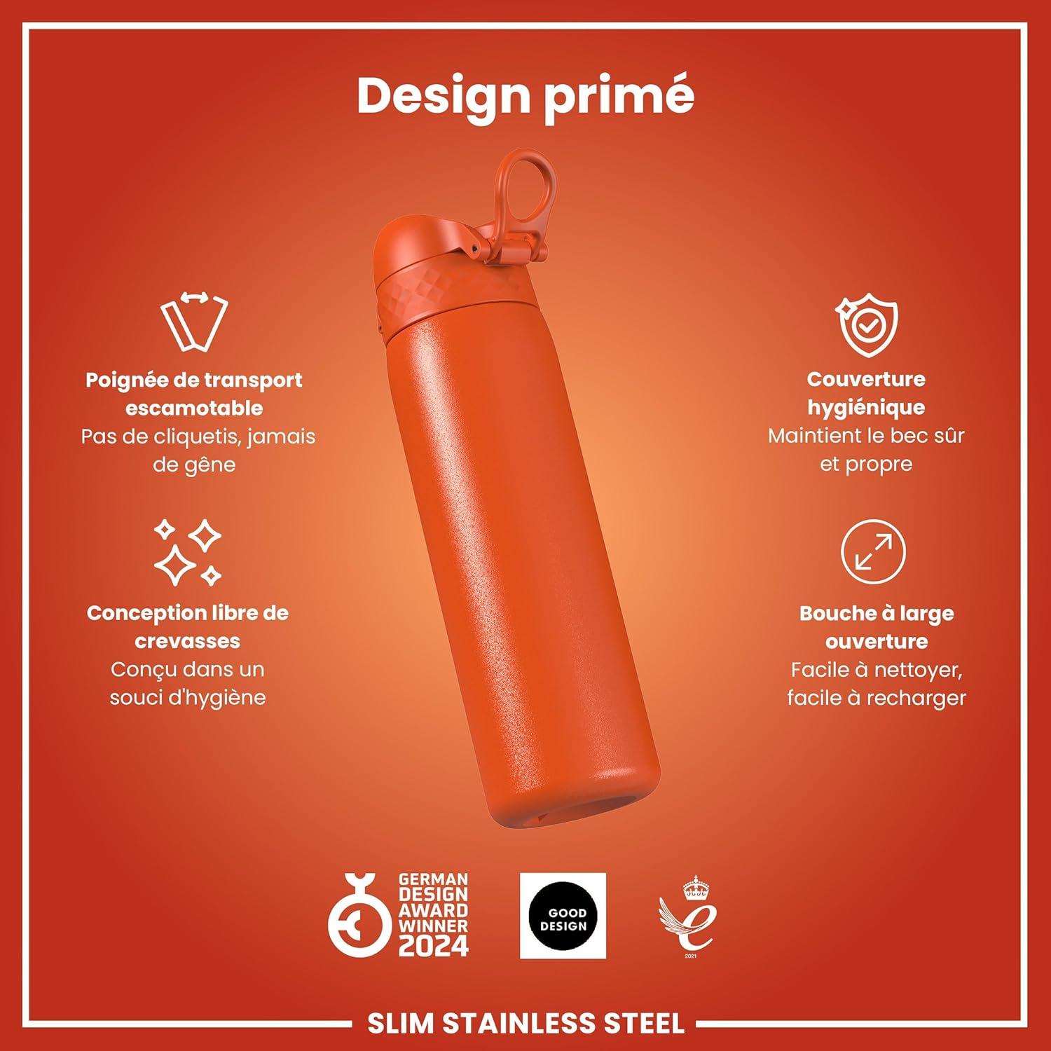 image:imageION8 Gourde Inox Lger 600ml Non Isol AntiFuite Facile Ouvrir Verrouillage Scuris Lavable au LaveVaisselle Poigne de Transport Durable Acier Inoxydable BleuOrange