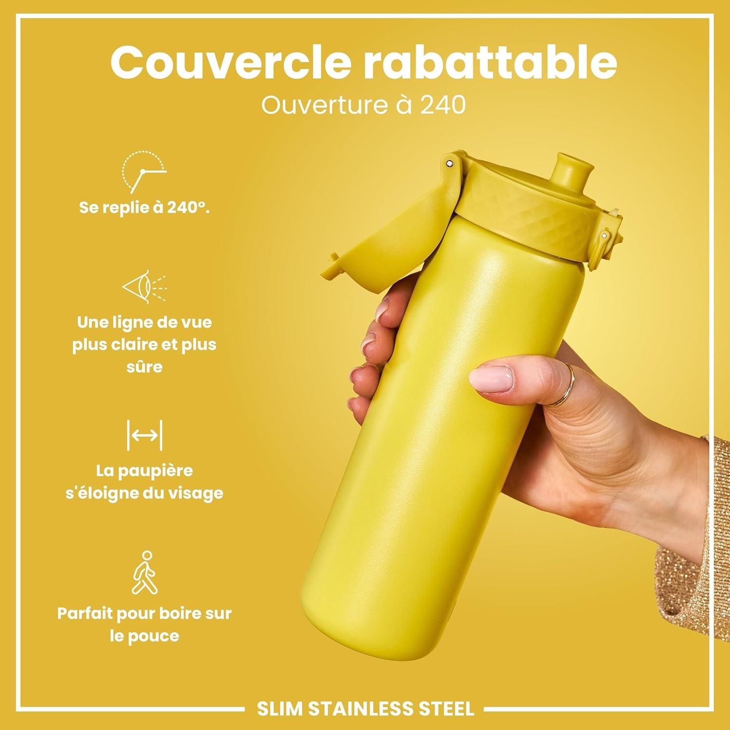 image:imageION8 Gourde Inox Lger 600ml Non Isol AntiFuite Facile Ouvrir Verrouillage Scuris Lavable au LaveVaisselle Poigne de Transport Durable Acier Inoxydable BleuJaune