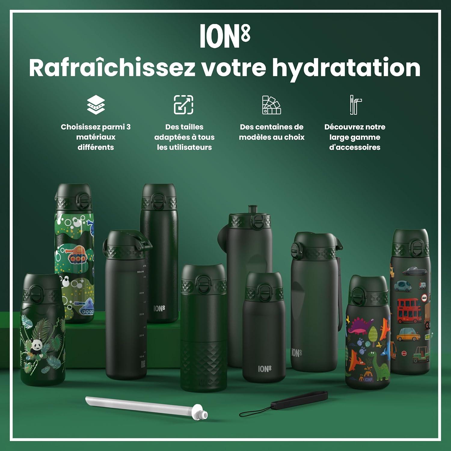 image:imageION8 Gourde Inox Lger 600ml Non Isol AntiFuite Facile Ouvrir Verrouillage Scuris Lavable au LaveVaisselle Poigne de Transport Durable Acier Inoxydable BleuVert Fonc