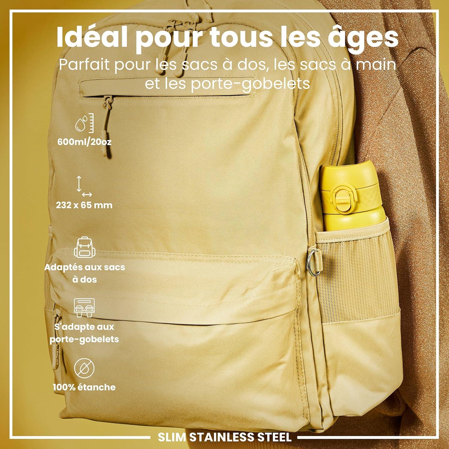 image:imageION8 Gourde Inox Lger 600ml Non Isol AntiFuite Facile Ouvrir Verrouillage Scuris Lavable au LaveVaisselle Poigne de Transport Durable Acier Inoxydable BleuJaune
