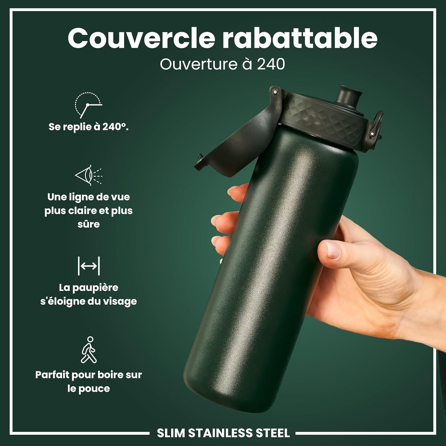 image:imageION8 Gourde Inox Lger 600ml Non Isol AntiFuite Facile Ouvrir Verrouillage Scuris Lavable au LaveVaisselle Poigne de Transport Durable Acier Inoxydable BleuVert Fonc