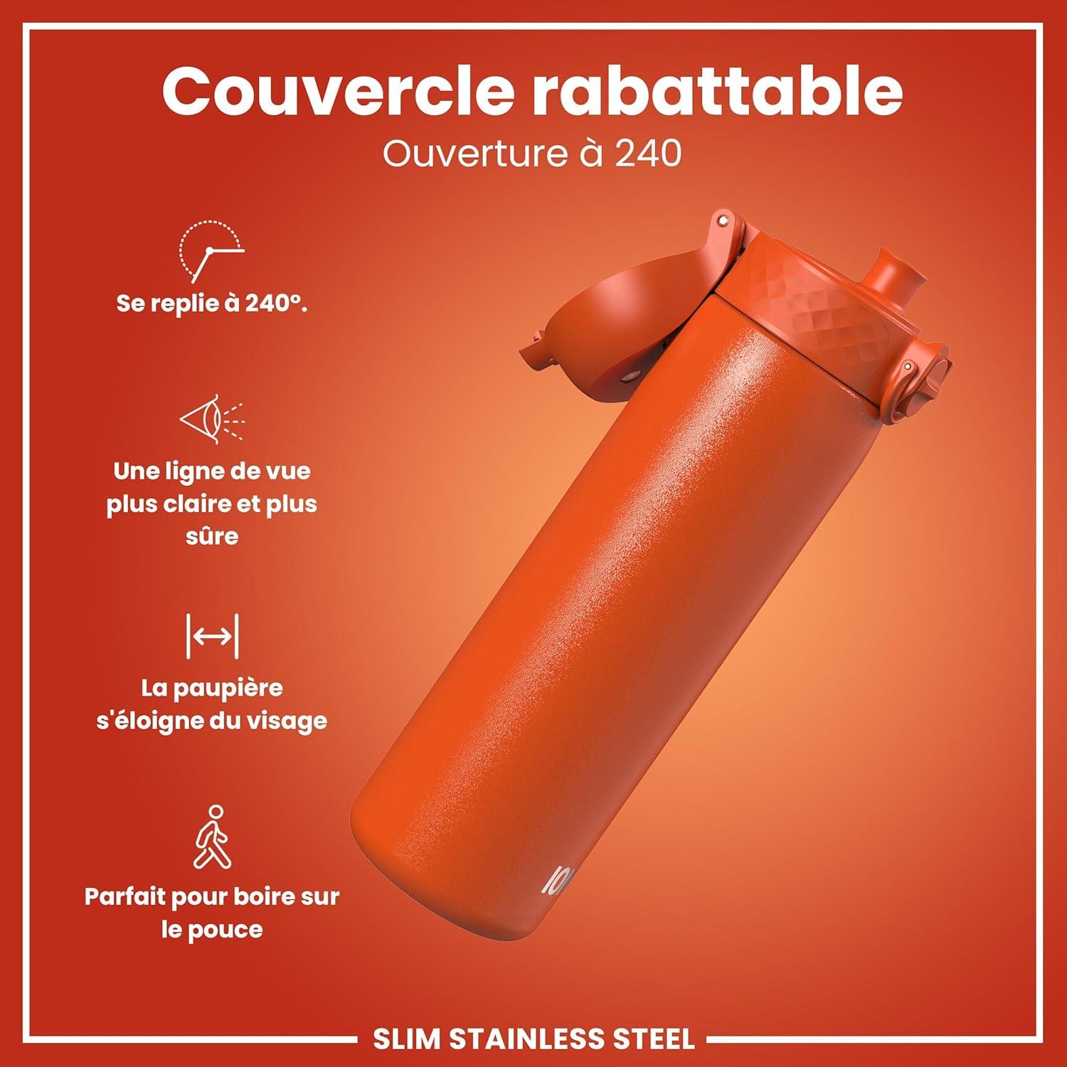 image:imageION8 Gourde Inox Lger 600ml Non Isol AntiFuite Facile Ouvrir Verrouillage Scuris Lavable au LaveVaisselle Poigne de Transport Durable Acier Inoxydable BleuOrange