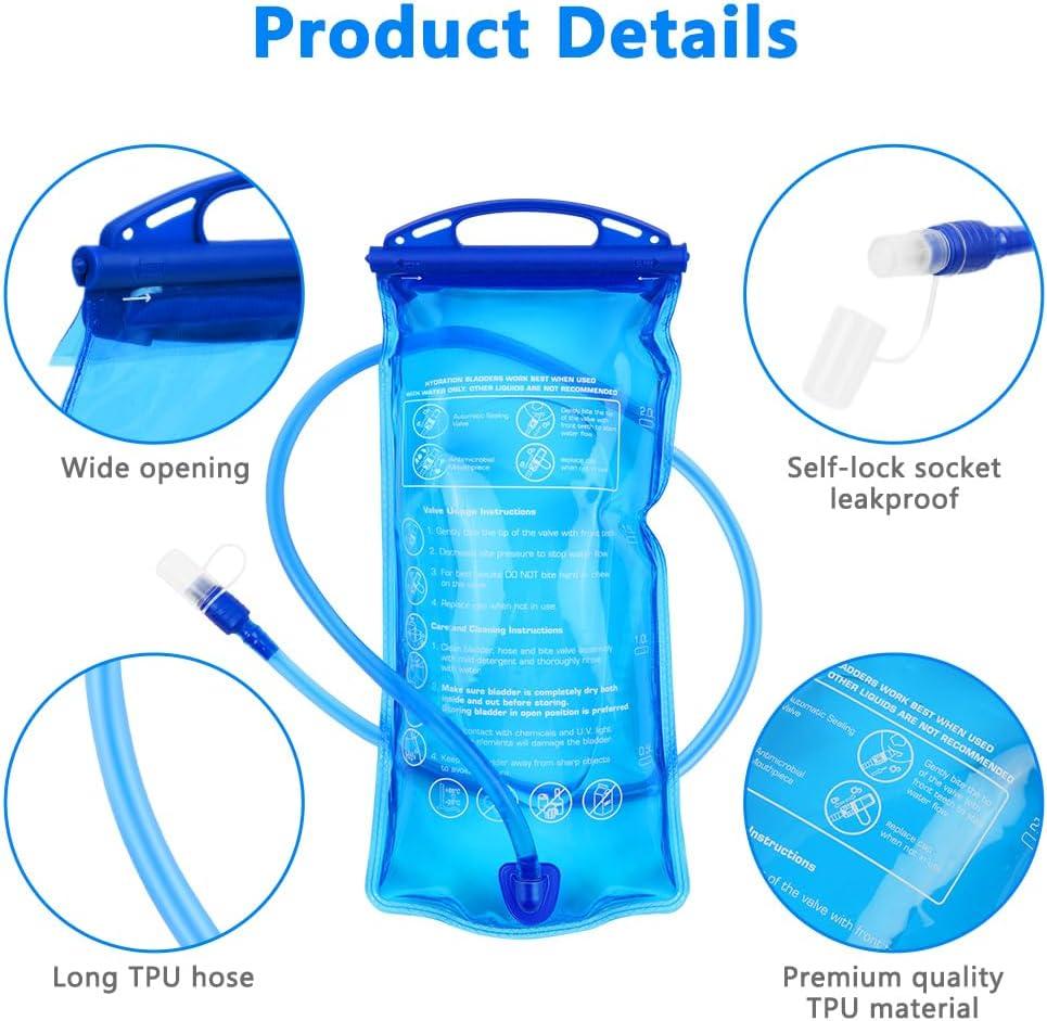 image:imageflintronic Poche Hydratation 2L Poche Eau Rservoir deau de Sport sans BPA Sacs Dhydratation Portable pour la Randonne Camping CyclismeBleua