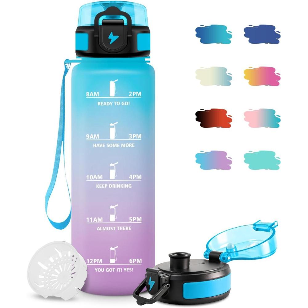image:imageBouteille deau Sport 1L Bouteille deau Motivation Marqueur de Temps Gourde avec Filtre Facile Nettoyer tanche et Rutilisable Gourde pour Randonne Cyclisme Bureau Extrieur Yoga32oz1000ml Jaune Rose