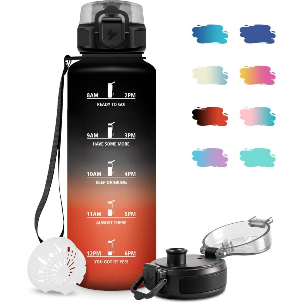 image:imageBouteille deau Sport 1L Bouteille deau Motivation Marqueur de Temps Gourde avec Filtre Facile Nettoyer tanche et Rutilisable Gourde pour Randonne Cyclisme Bureau Extrieur Yoga50oz1500ml Bleu Lilas