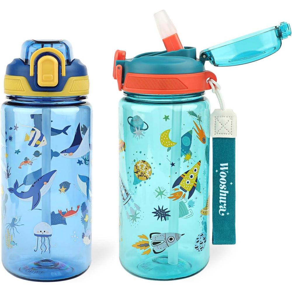 image:imageGourde Enfant avec Paille AntiFuite tanche 600 ml Bouteille Enfant sans BPA Verrouillage Scuris Bouteilles deau pour Maternelle lcole Sport AnimauxAnimaux Marins Fuses