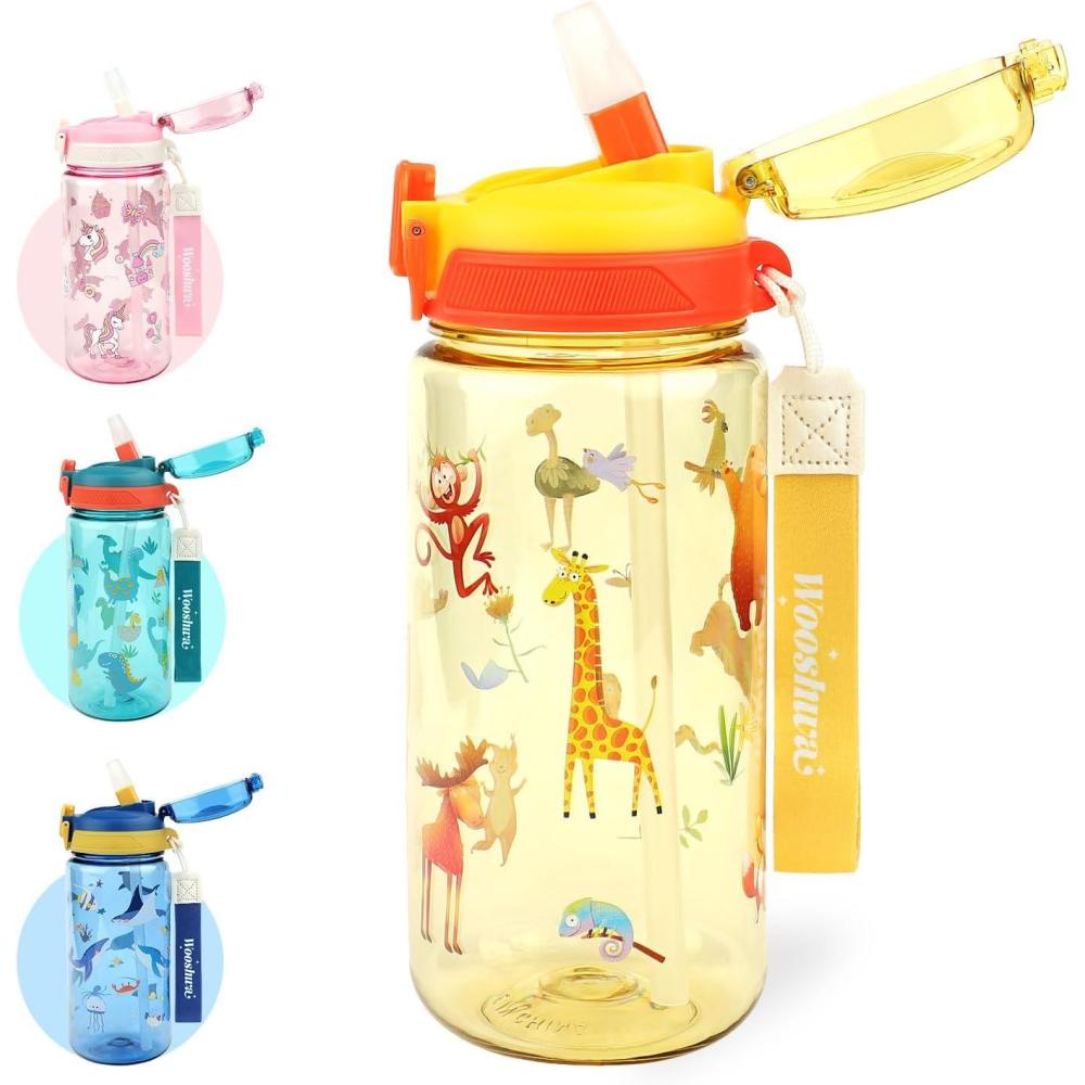 image:imageGourde Enfant avec Paille AntiFuite tanche 600 ml Bouteille Enfant sans BPA Verrouillage Scuris Bouteilles deau pour Maternelle lcole Sport AnimauxAnimaux Jaune