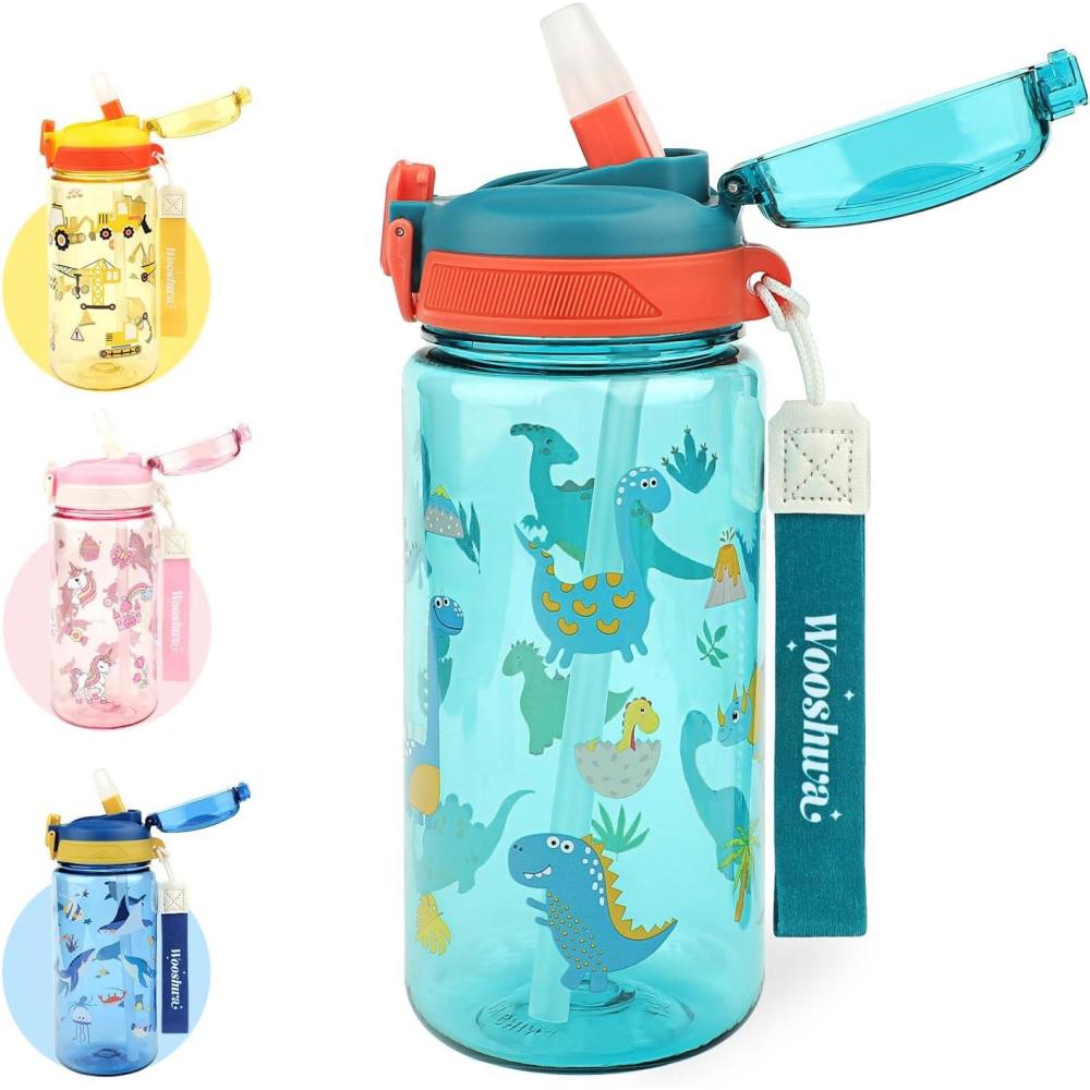 image:imageGourde Enfant avec Paille AntiFuite tanche 600 ml Bouteille Enfant sans BPA Verrouillage Scuris Bouteilles deau pour Maternelle lcole Sport AnimauxDinosaure  Vert