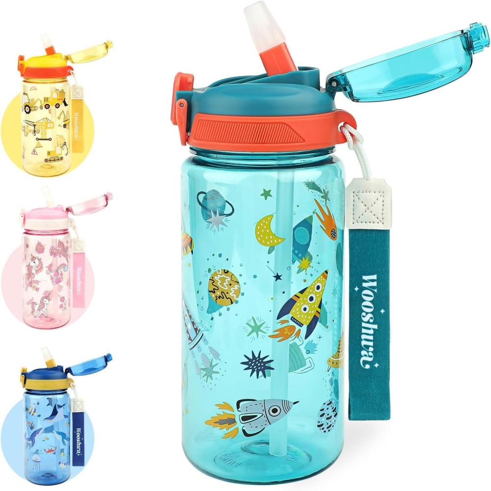 image:imageGourde Enfant avec Paille AntiFuite tanche 600 ml Bouteille Enfant sans BPA Verrouillage Scuris Bouteilles deau pour Maternelle lcole Sport AnimauxFuses Vert