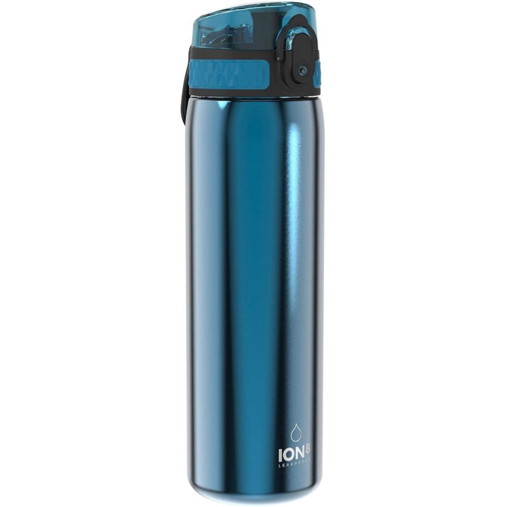 image:imageION8 Gourde Inox Lger 600ml Non Isol AntiFuite Facile Ouvrir Verrouillage Scuris Lavable au LaveVaisselle Poigne de Transport Durable Acier Inoxydable BleuBleu